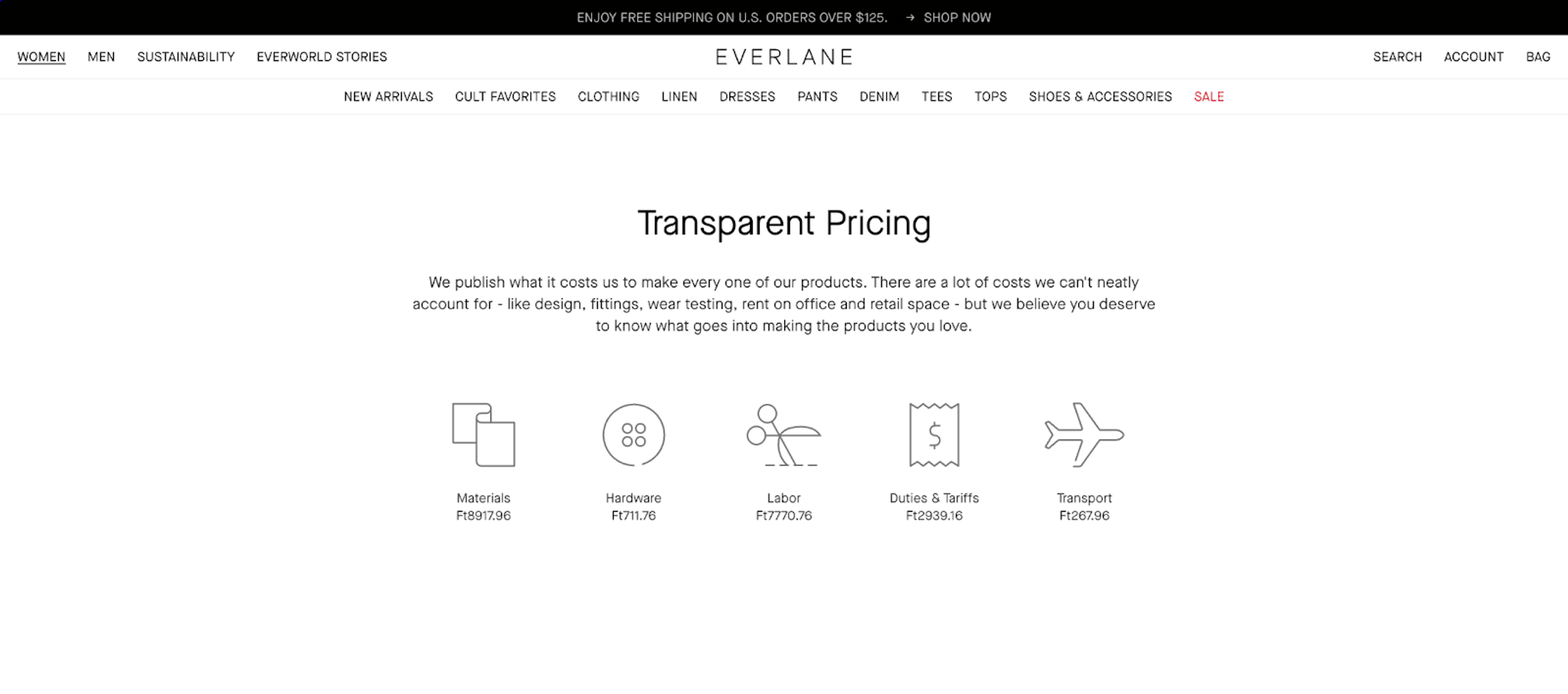 Everlane transparent pricing