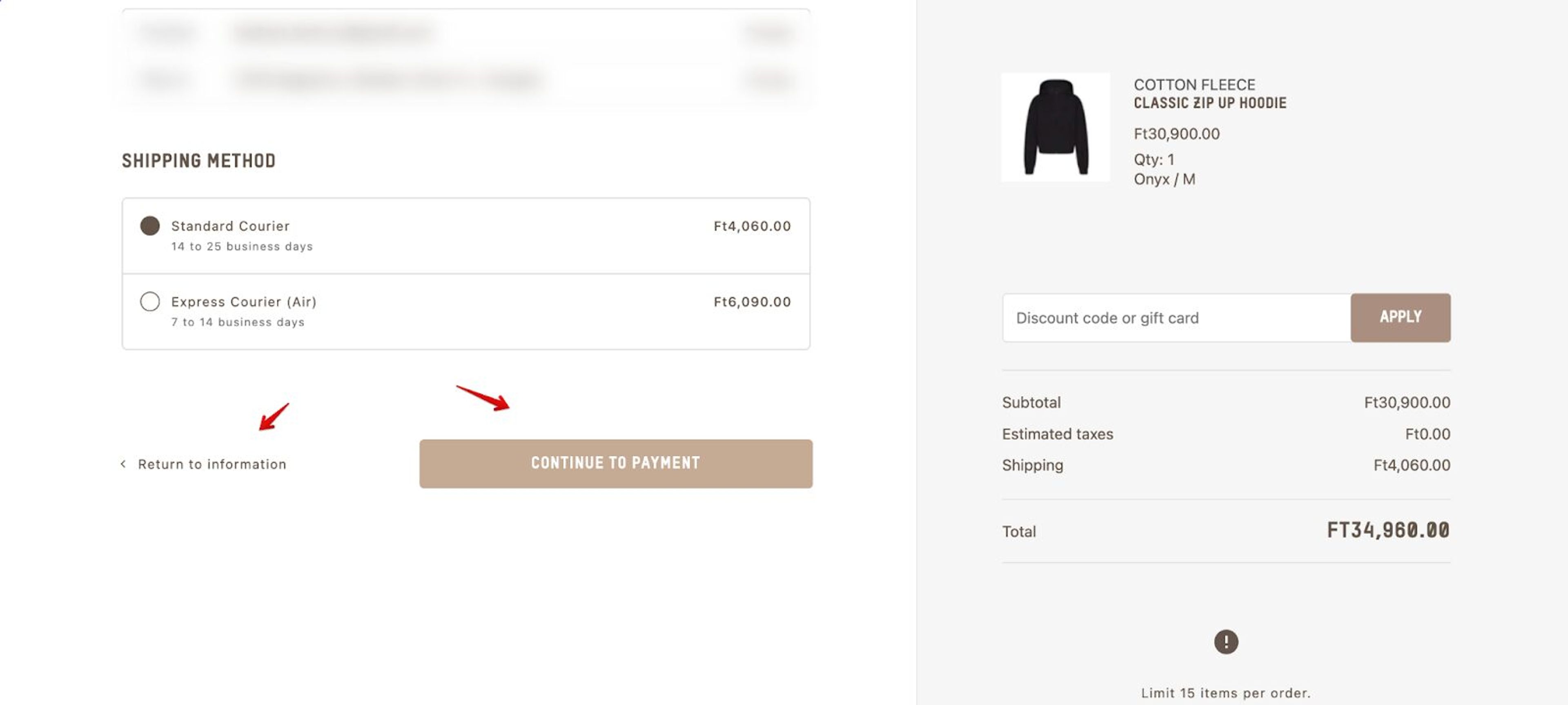 Skims payment process in their online store