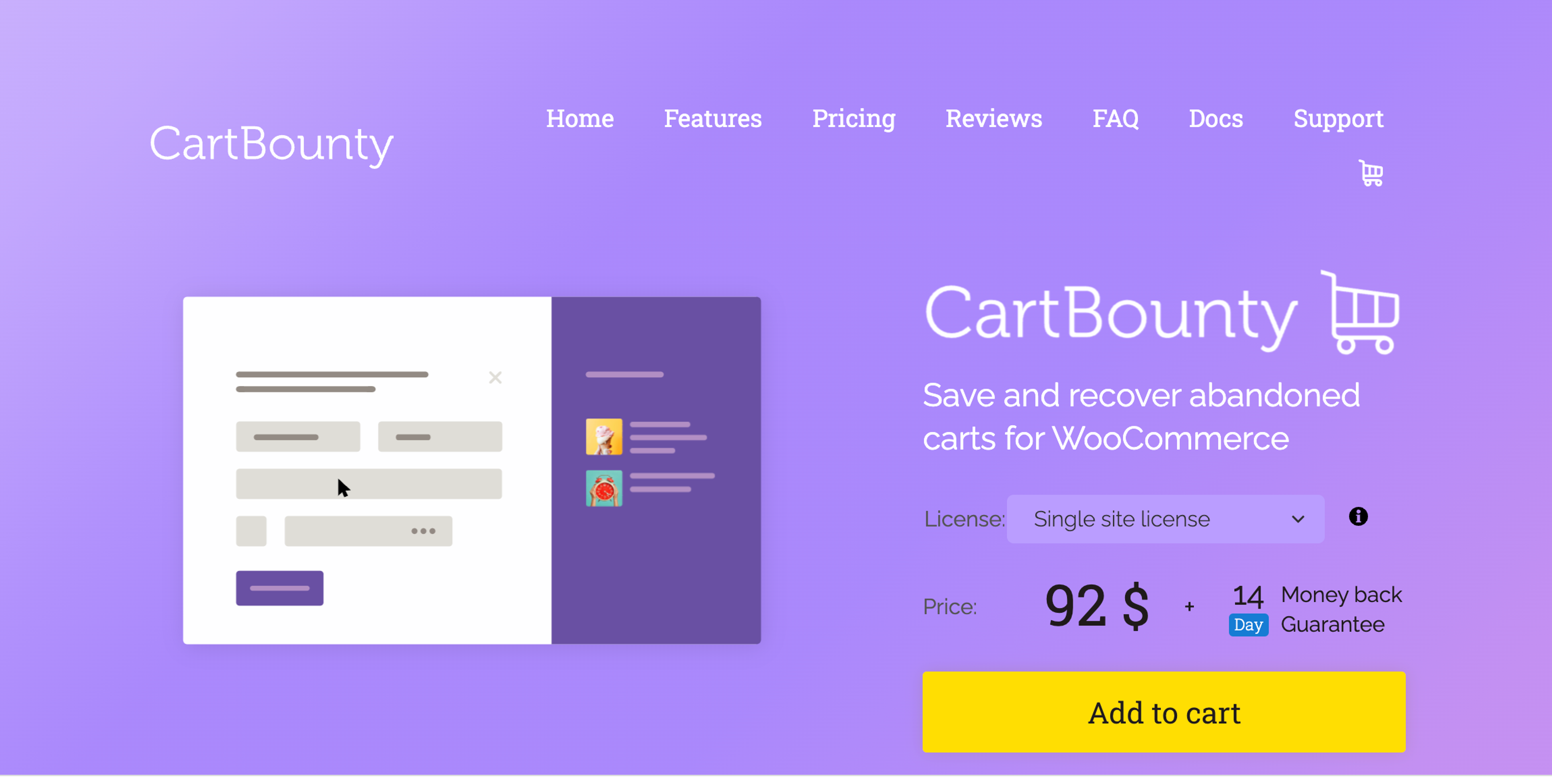 CartBounty is a WooCommerce abandoned cart plugin