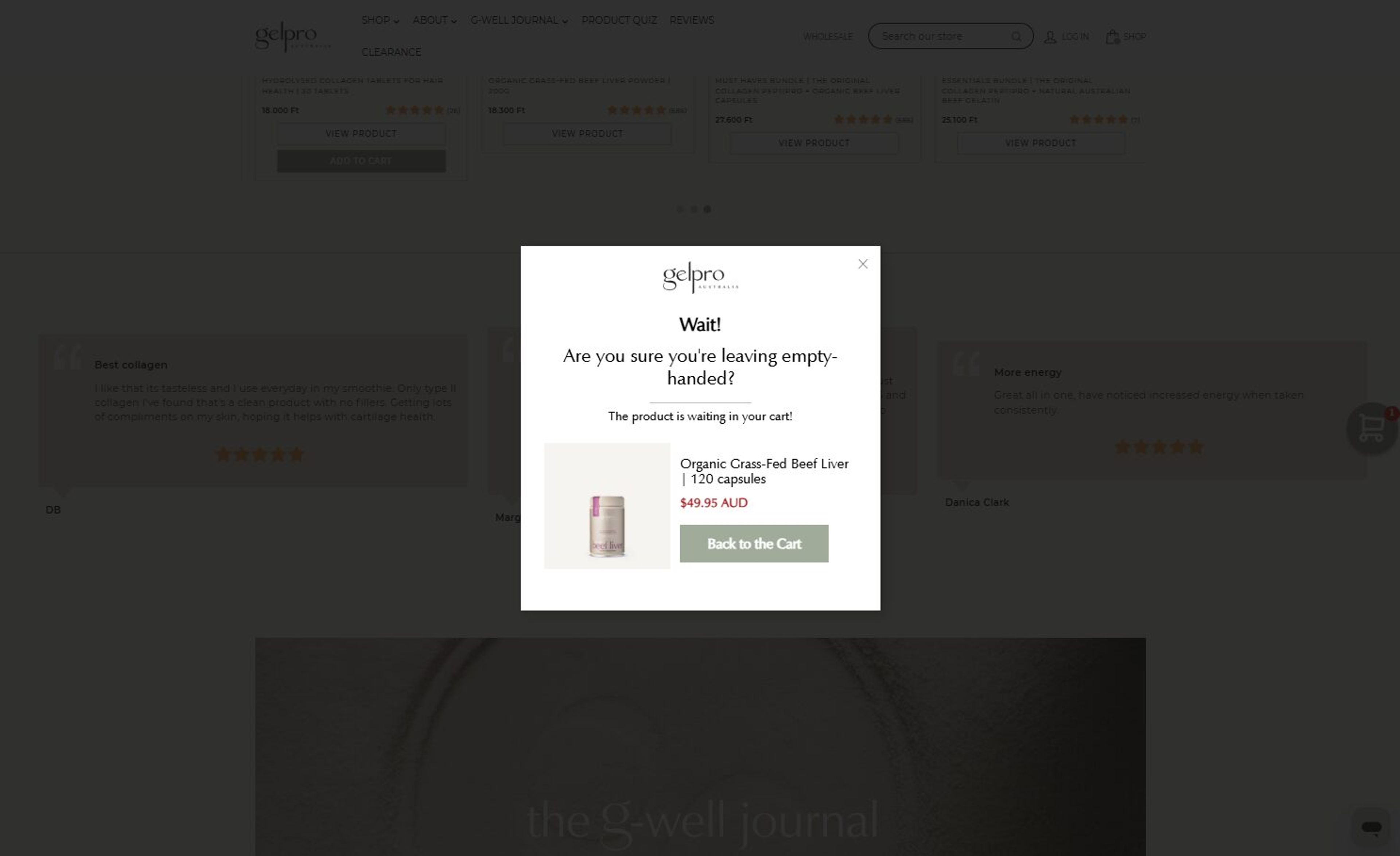 Cart reminder popup