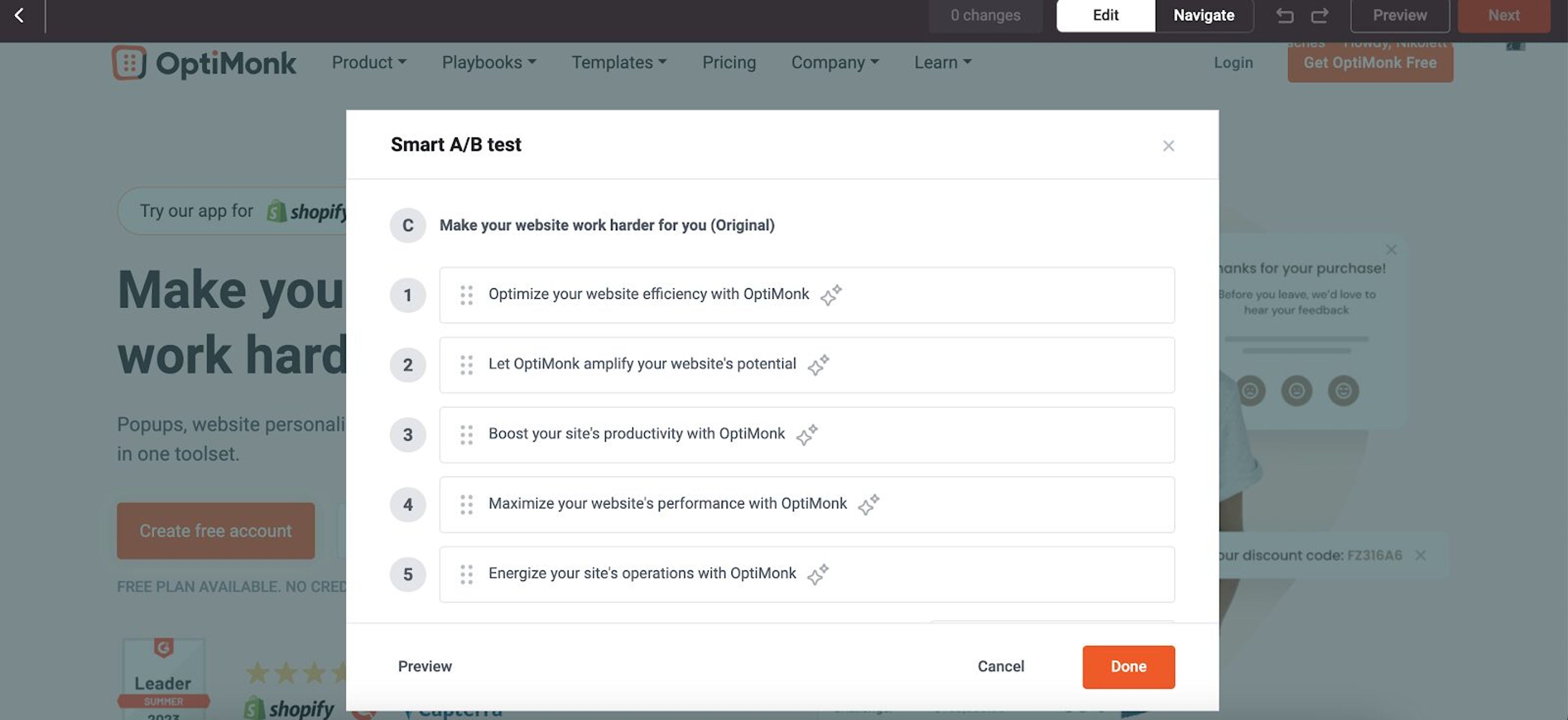 OptiMonk's Smart A/B testing can help you streamline the A/B testing project