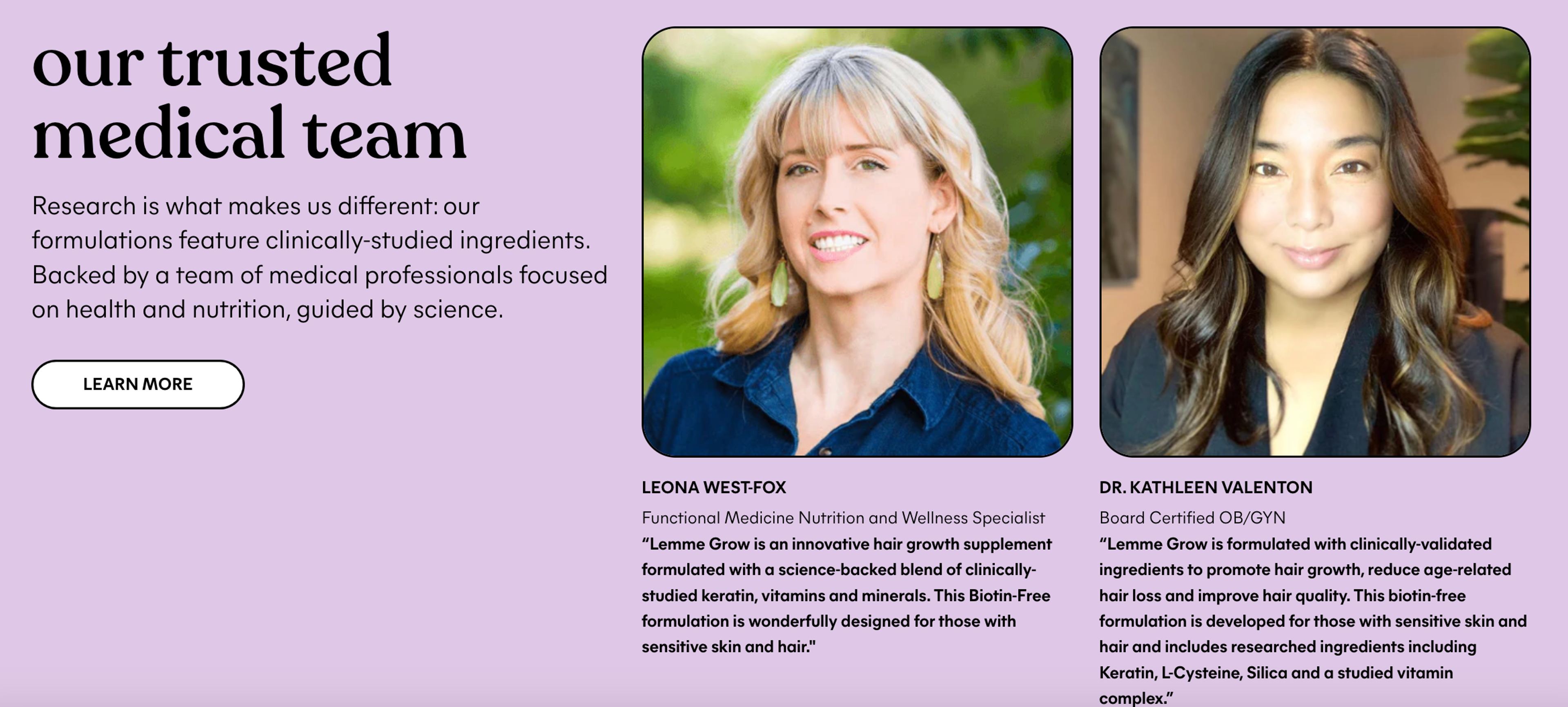 Lemme medical team highlighted on product page