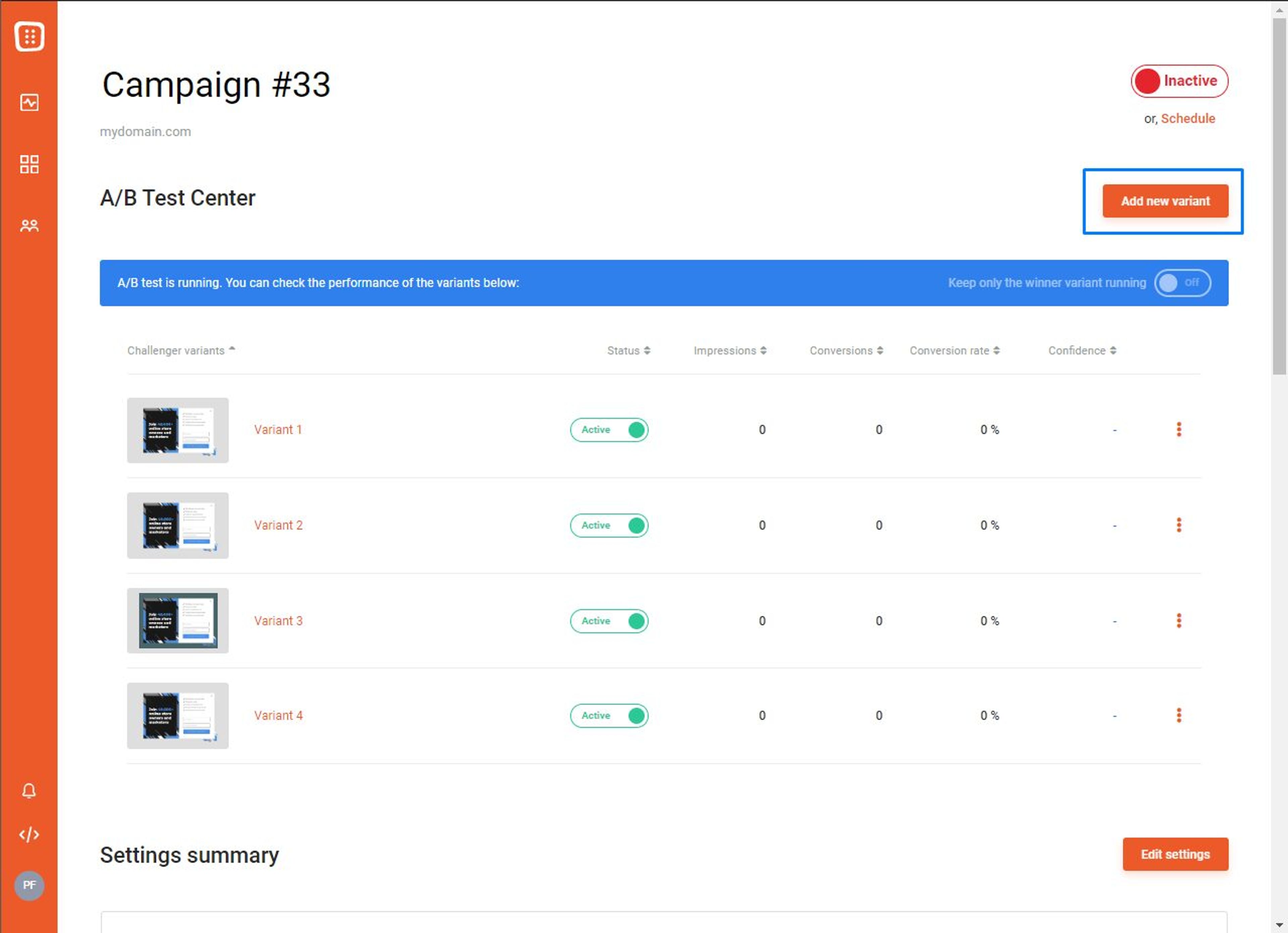 Campaign A/B testing in OptiMonk