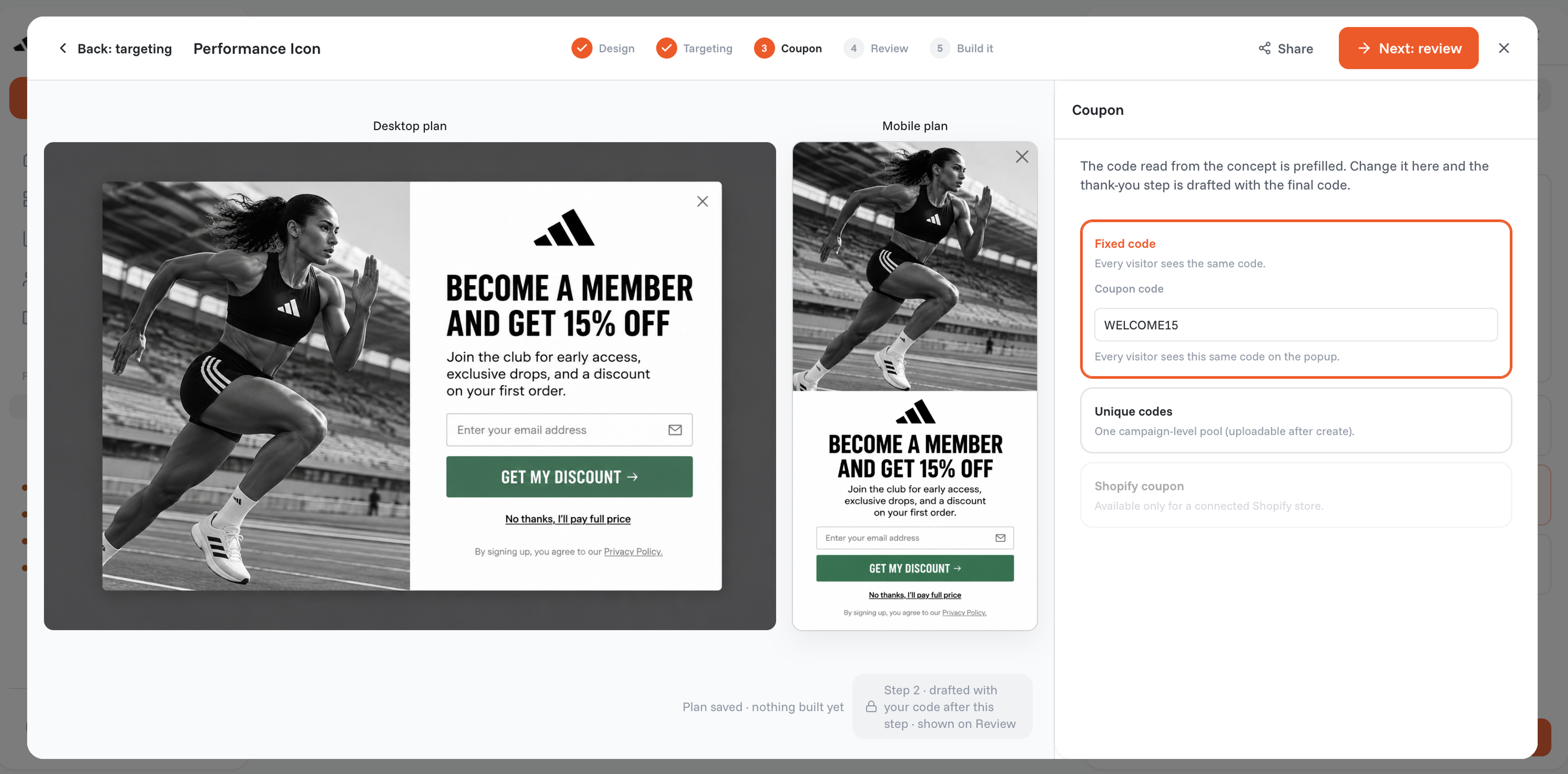 Setting up the discount code of a Shopify popup in OptiMonk