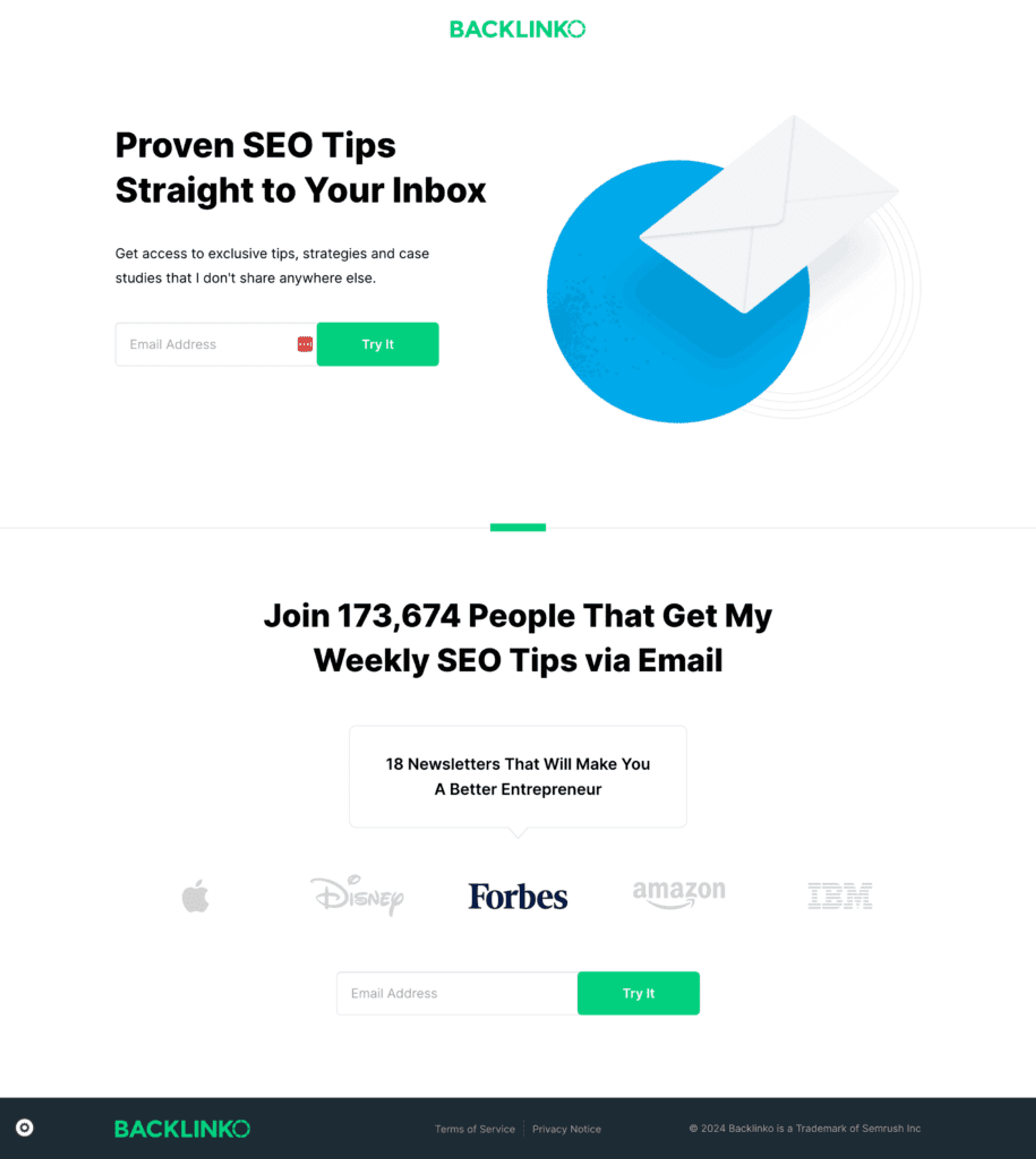 Backlinko has a simple yet convincing opt in page layout with powerful headlines