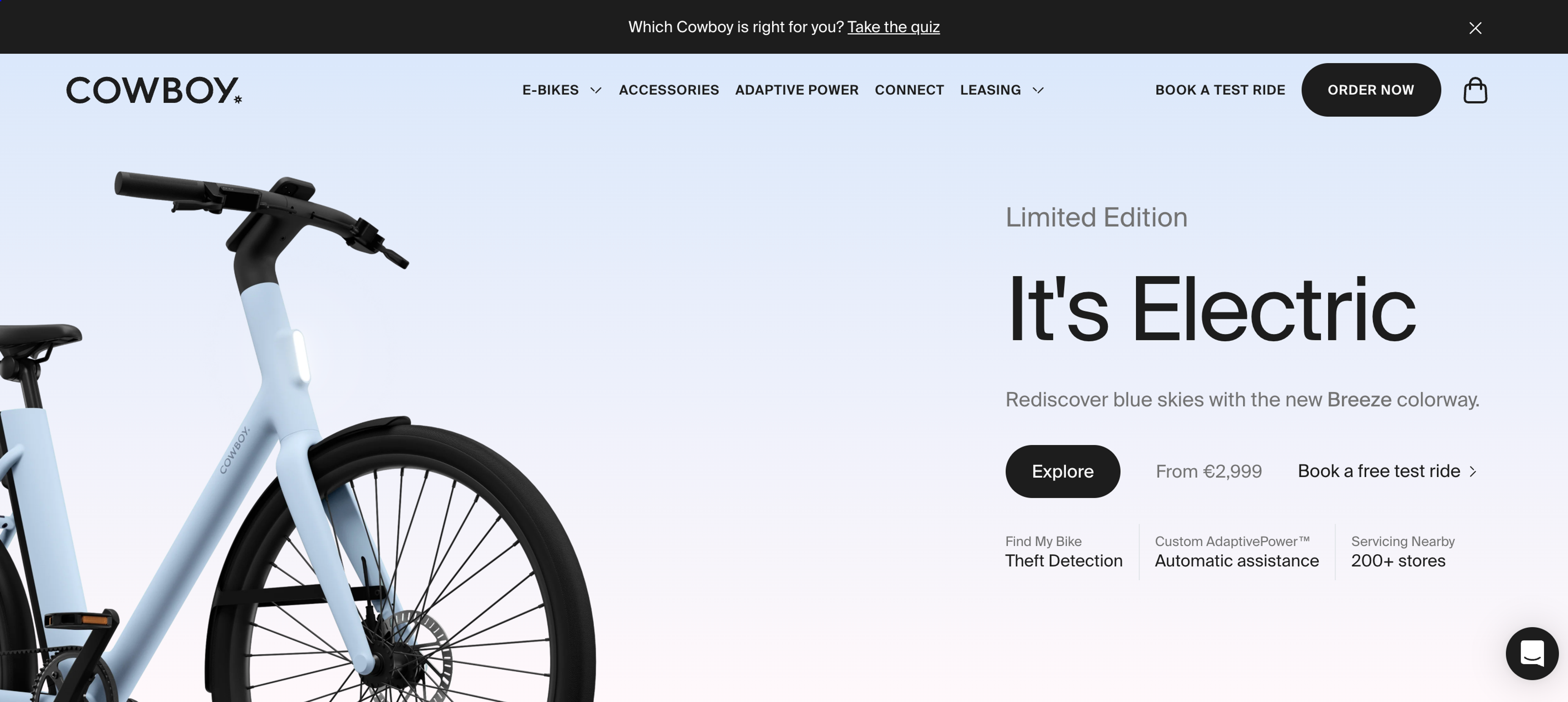 Cowboy's minimalistic above the fold design