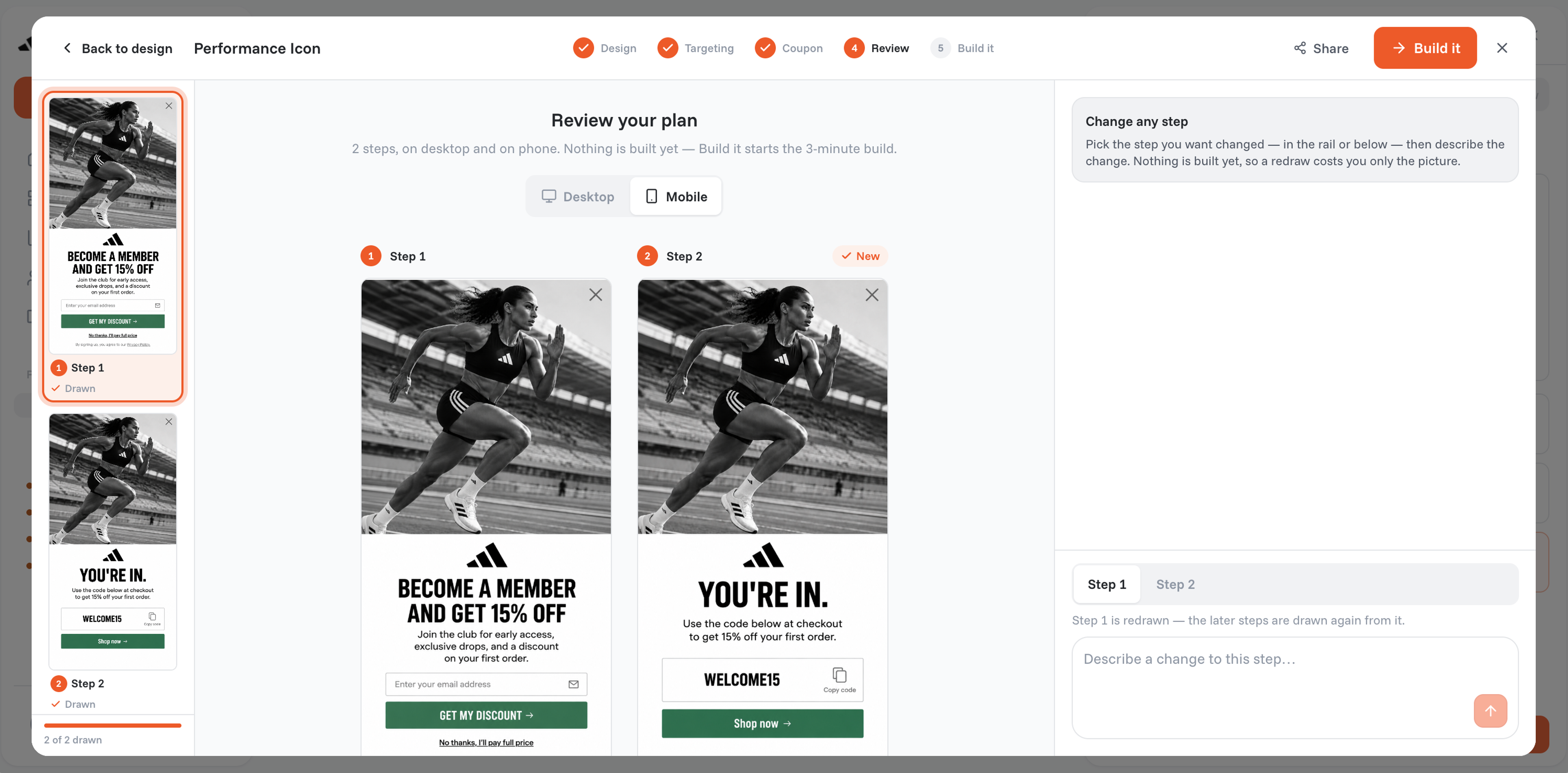 A multi-step popup built with the OptiMonk agent