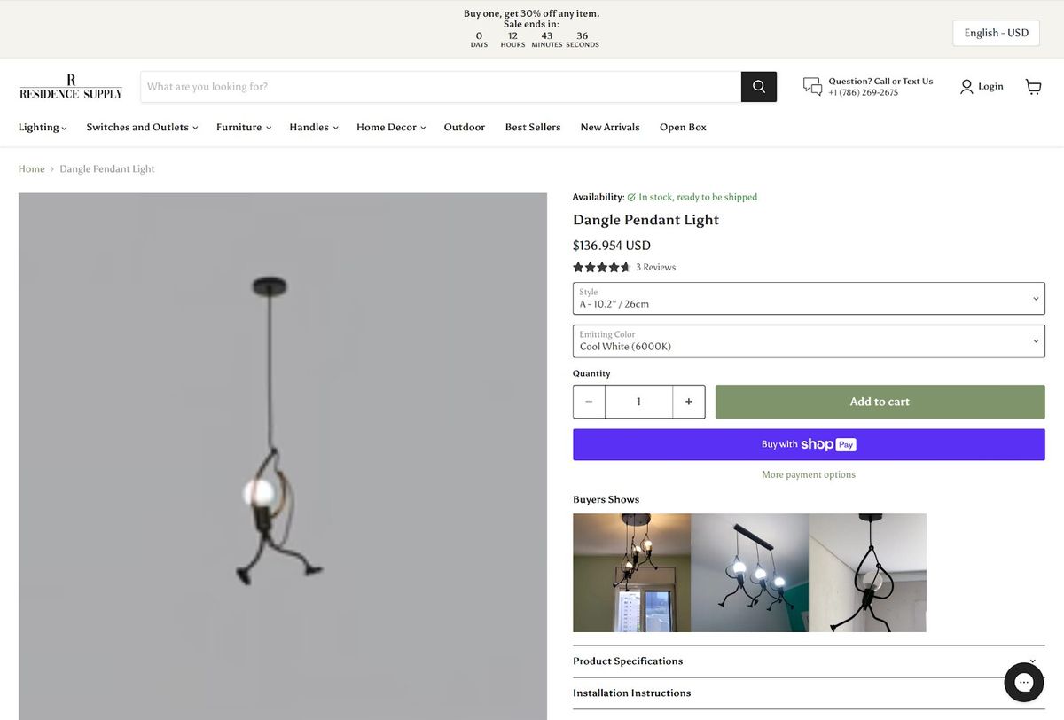 Residence Supply's original product page