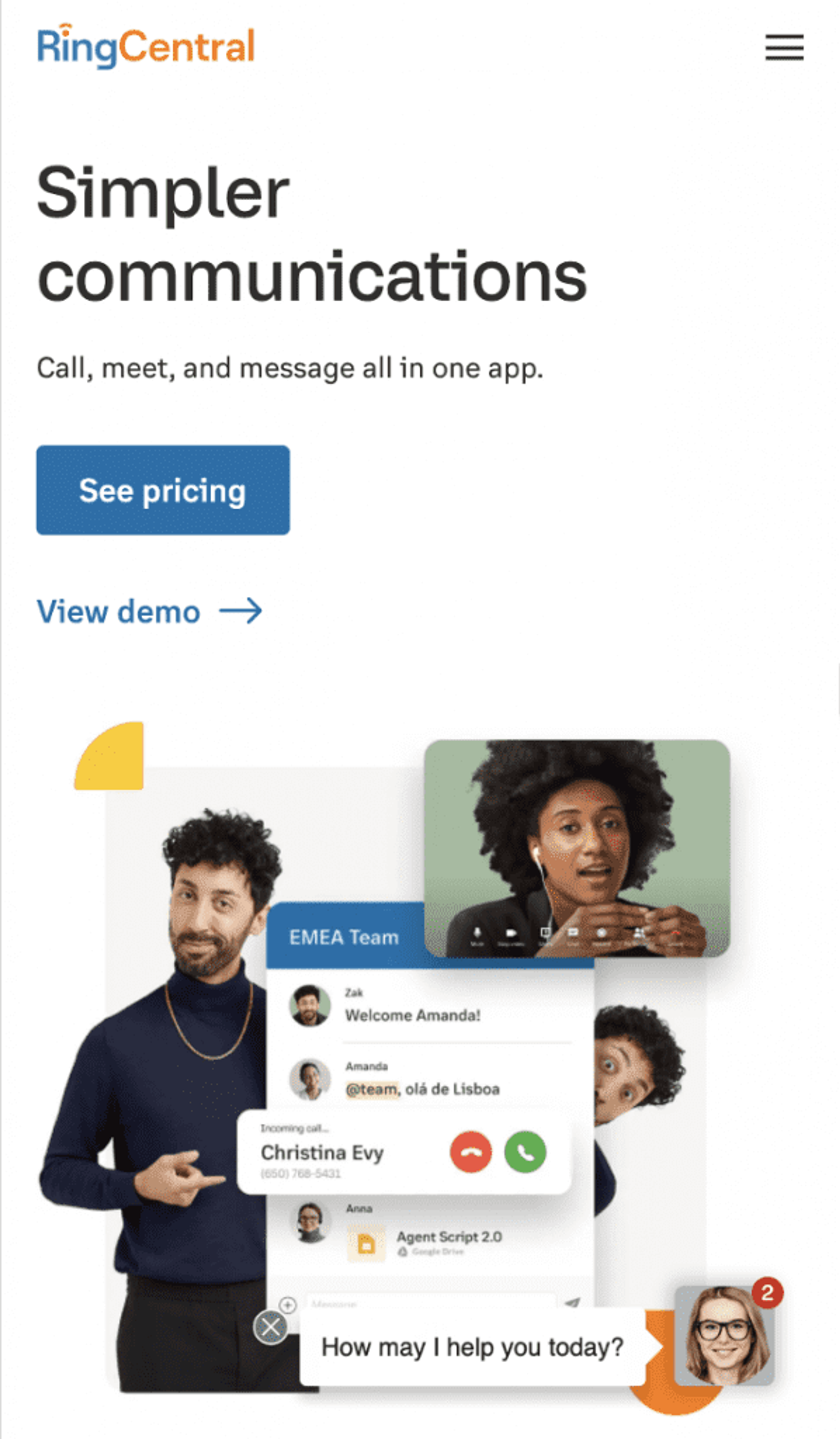 great example of a mobile landing page from RingCentral
