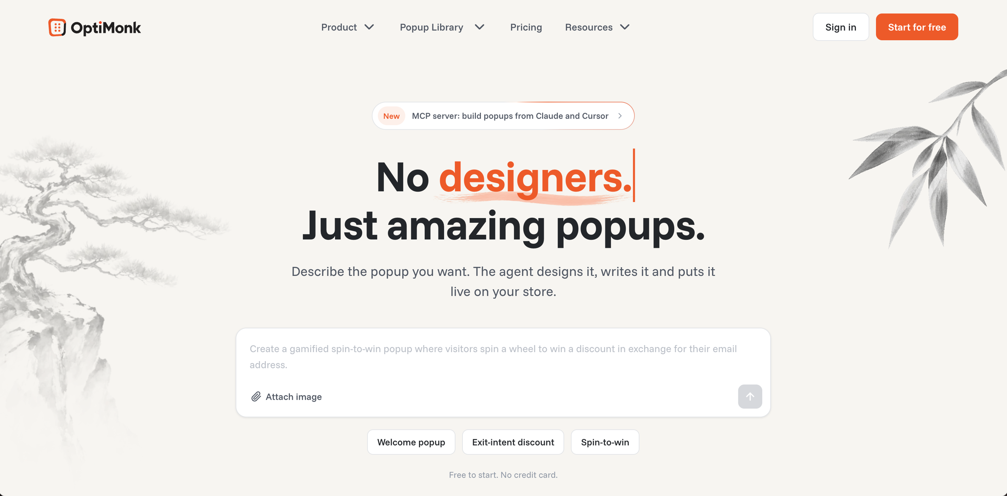 OptiMonk, agentic popup builder, no designers, just amazing popups