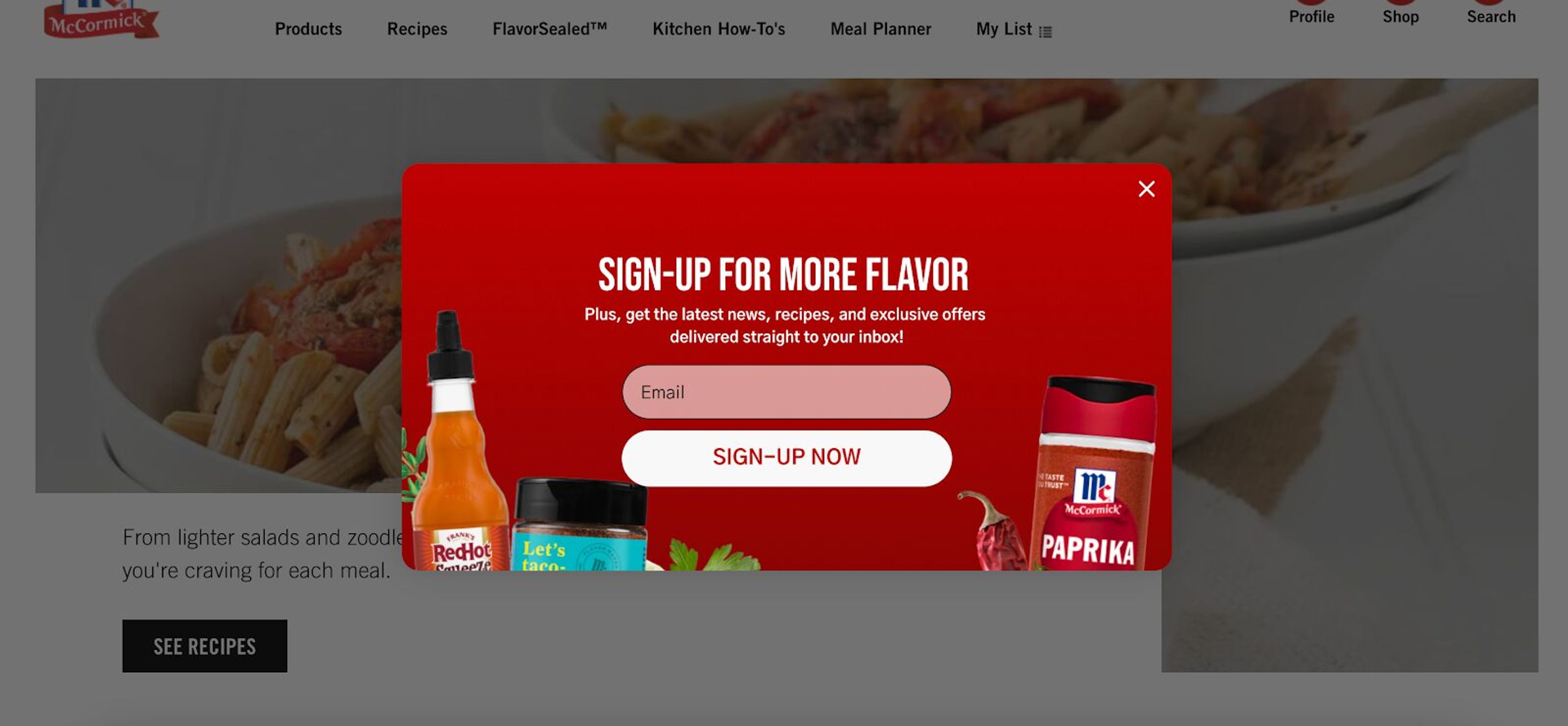 McCormick email popup