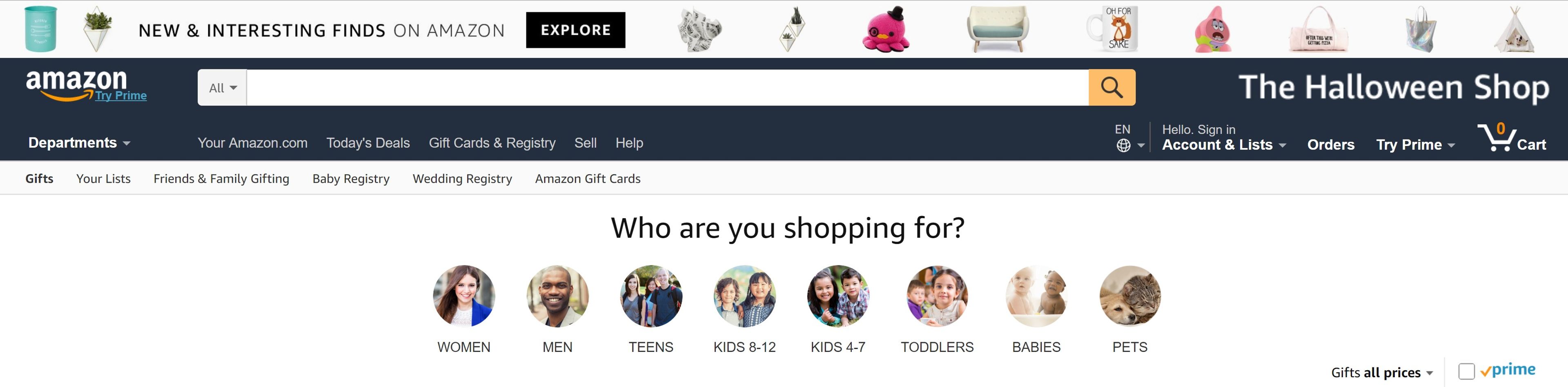 Amazon category pages for ecommerce holiday