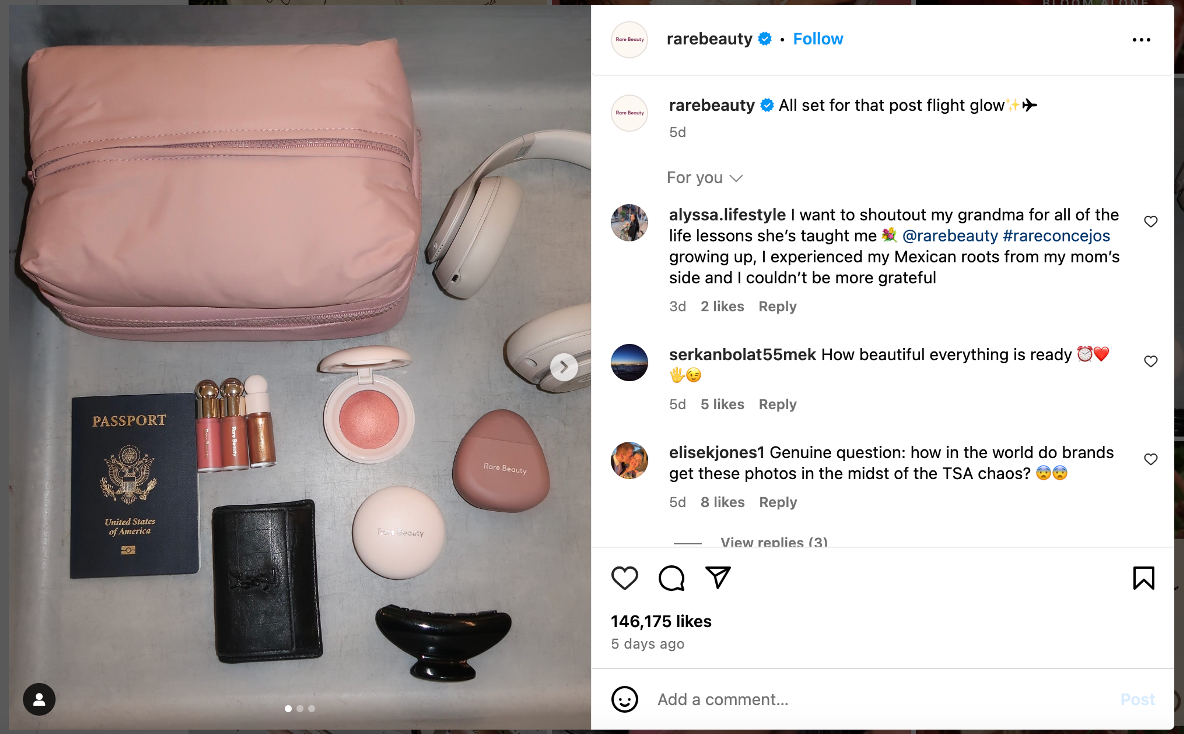 Rare Beauty Instagram social media page