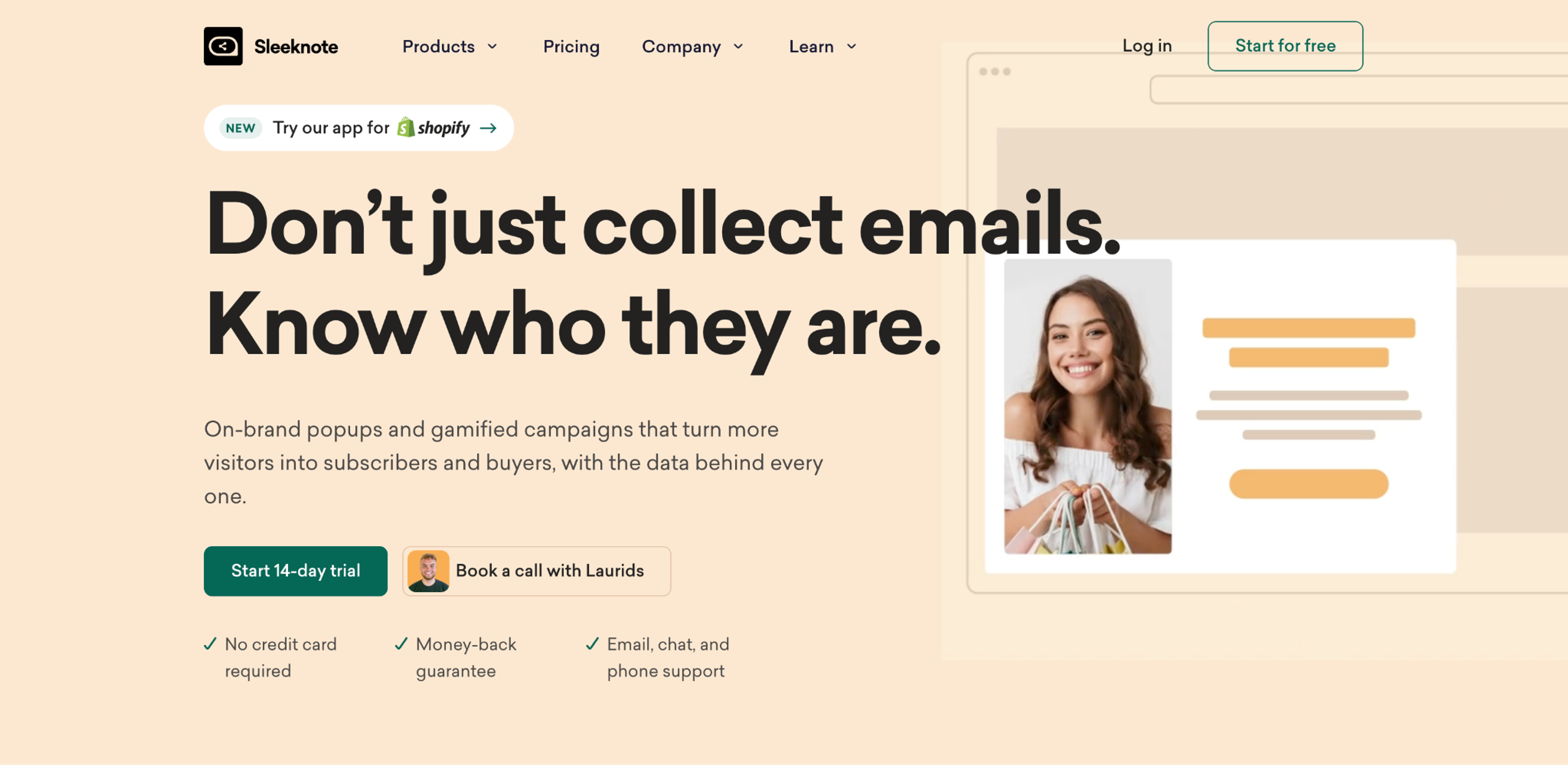 Sleeknote homepage