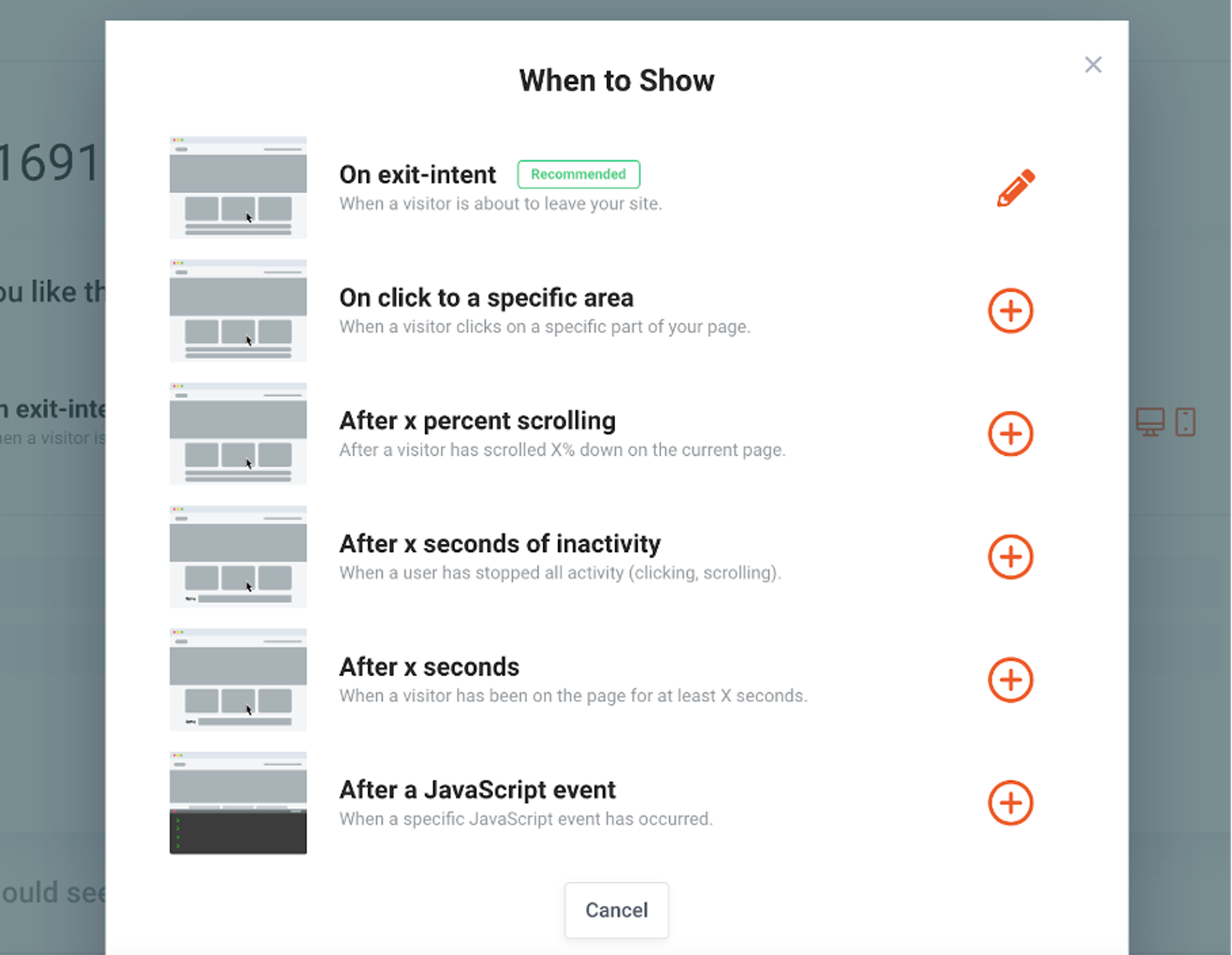 OptiMonk triggering options
