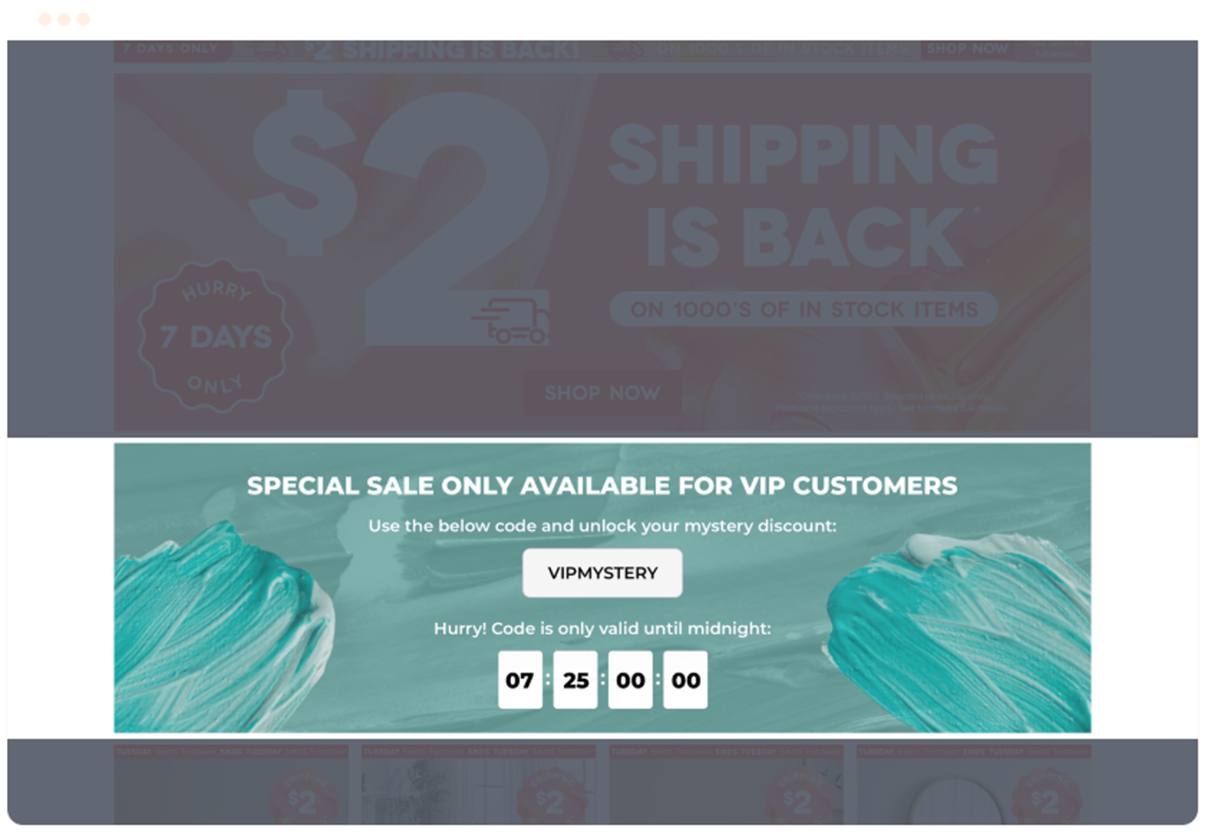 Secret promo code for VIP customers promoted on a website