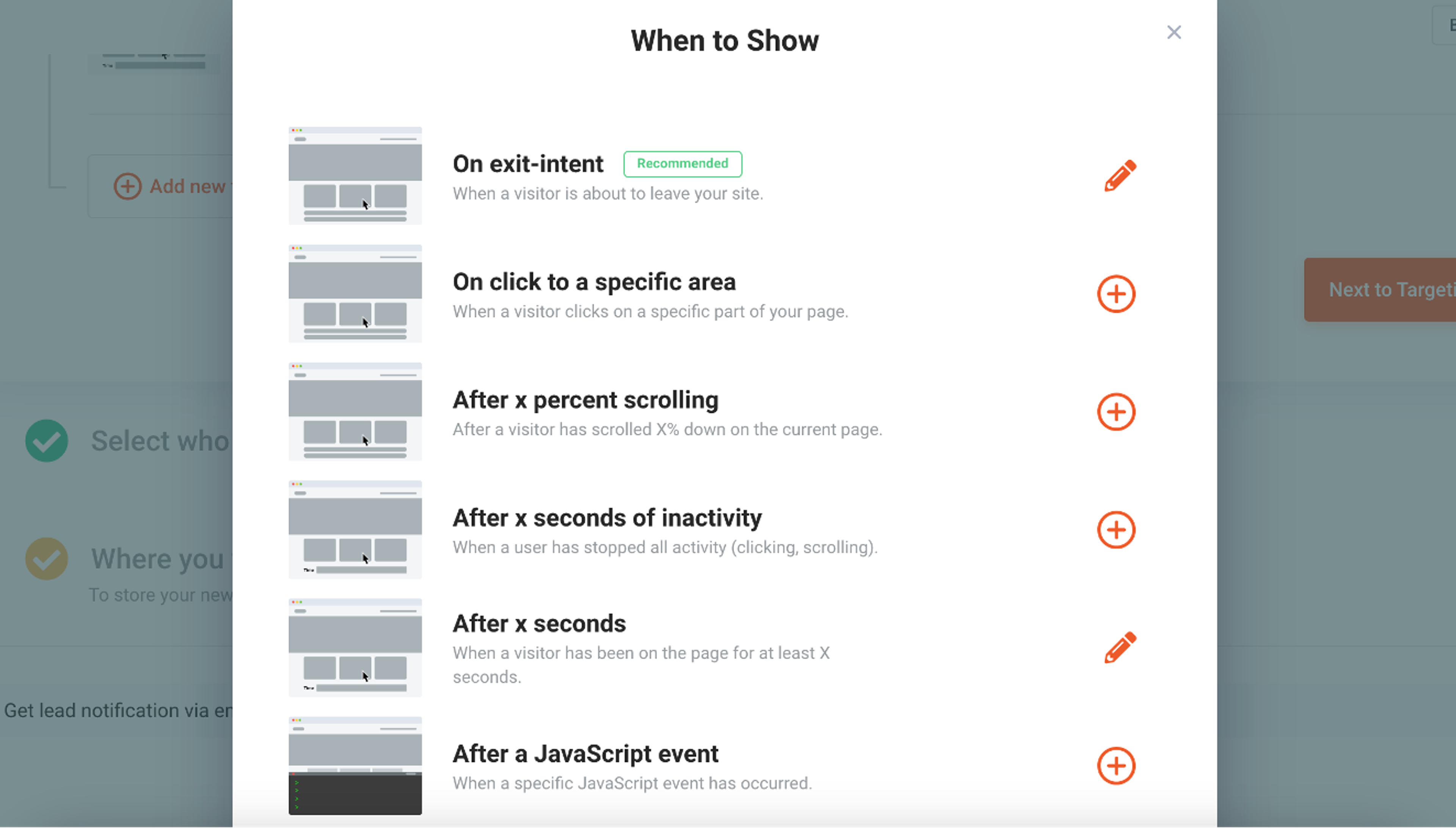 OptiMonk triggering options