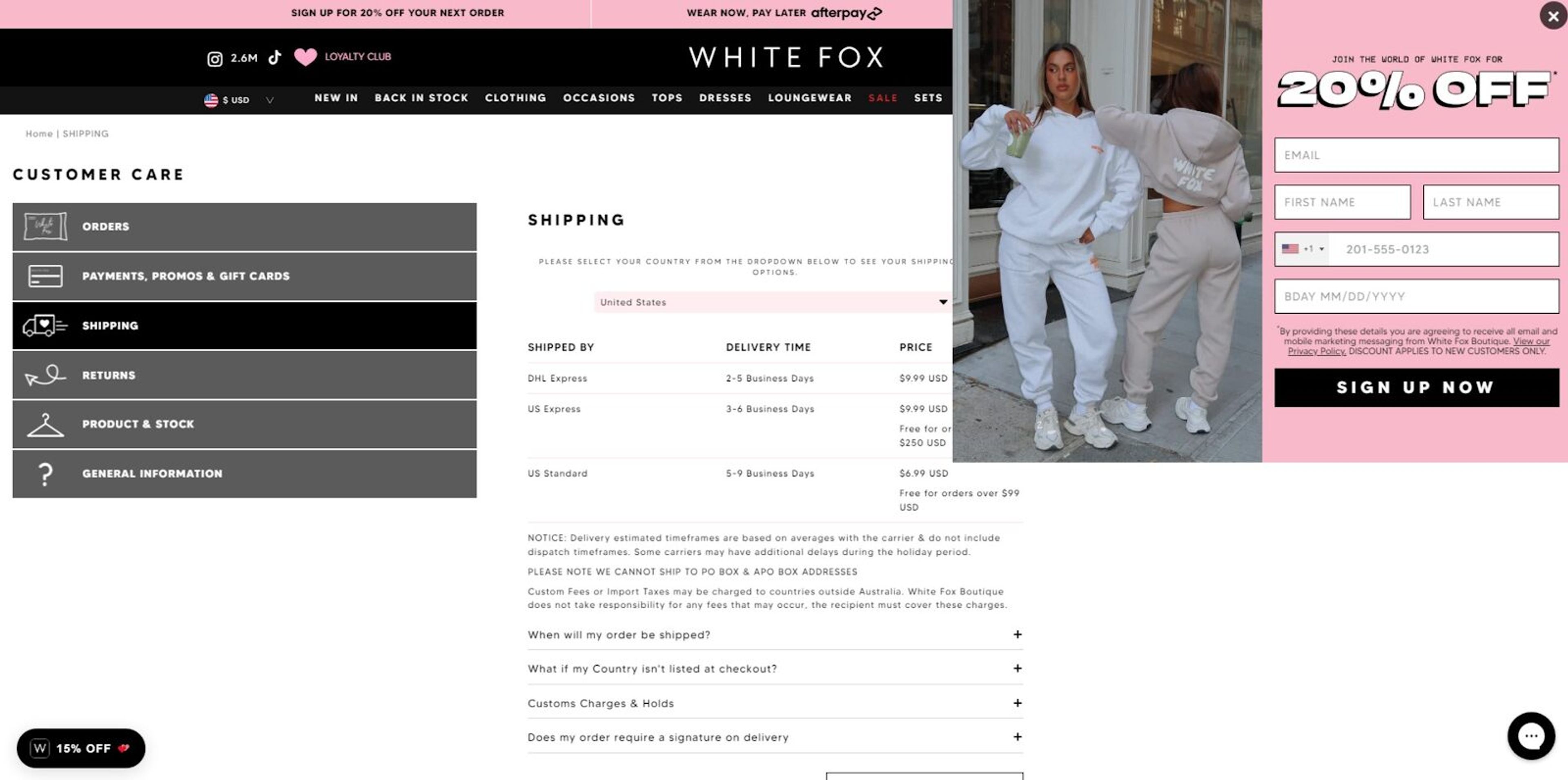 White Fox sms popup