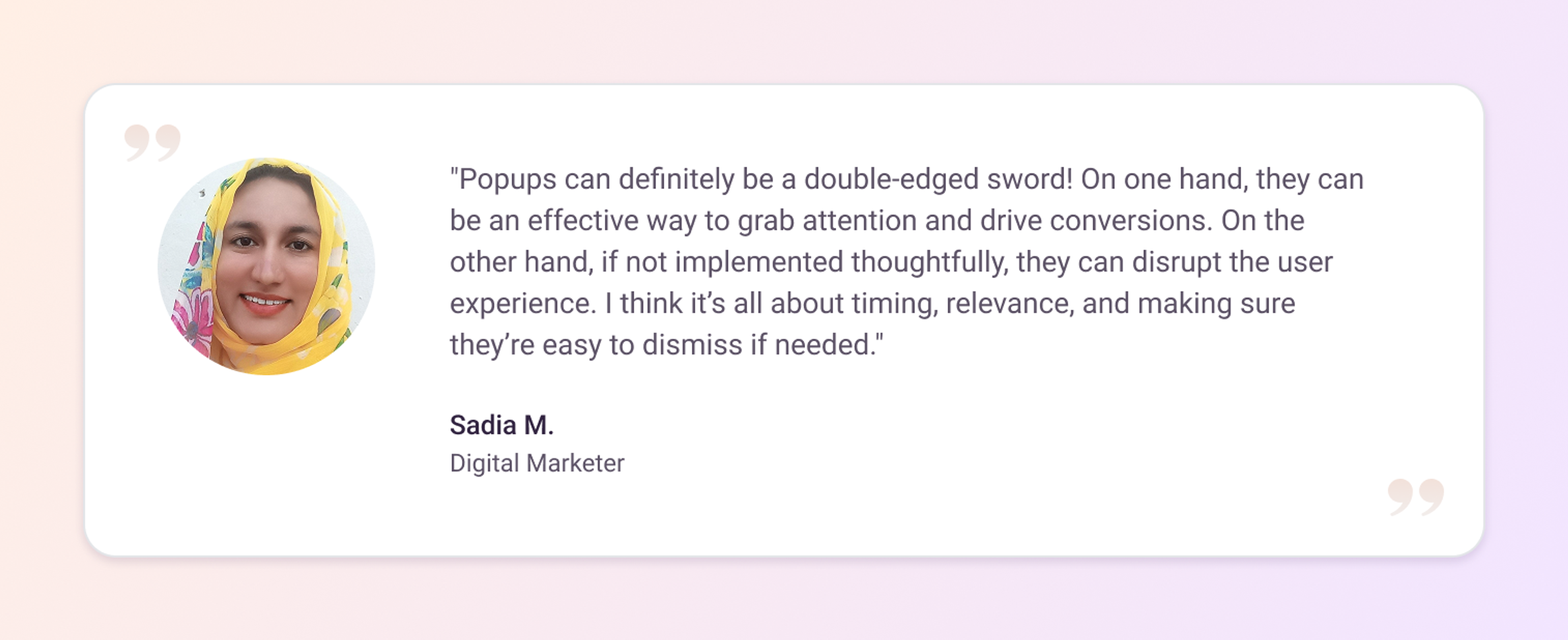 Sadia M.'s thoughts on popups