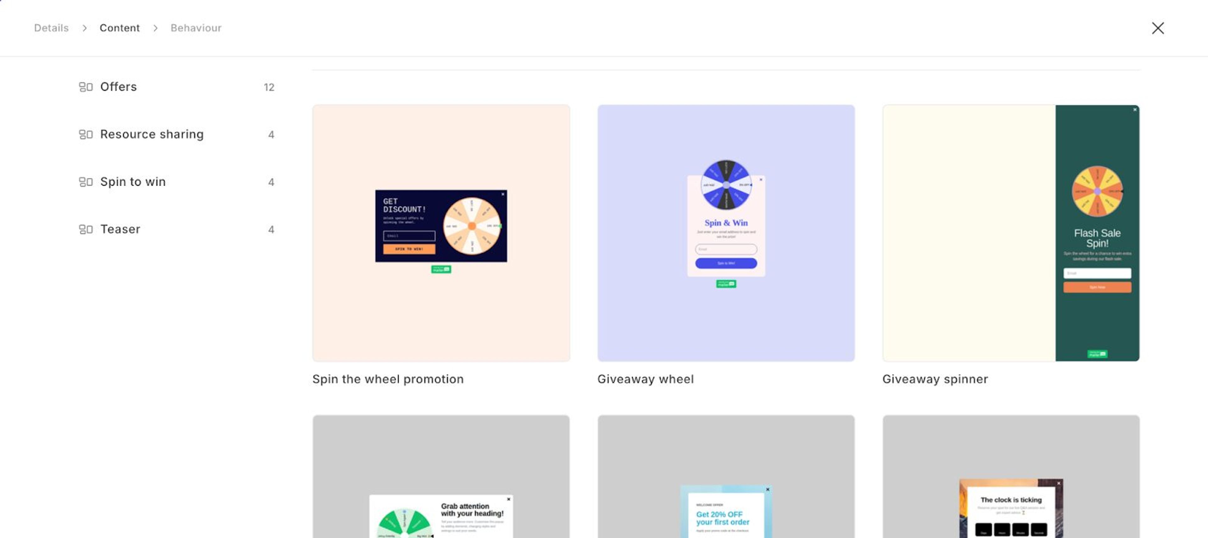 Start from scratch or choose a template for your pop up.