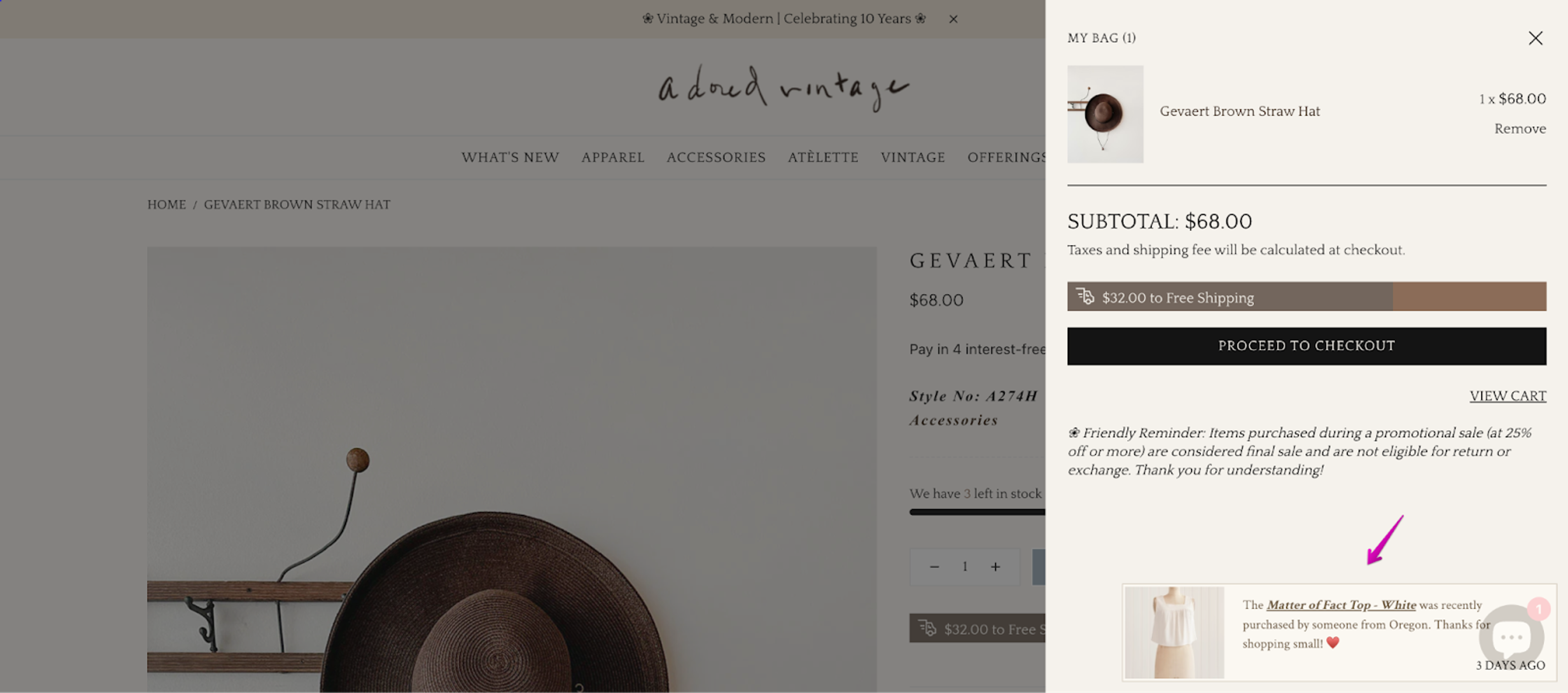 Adored vintage ecommerce shopping cart