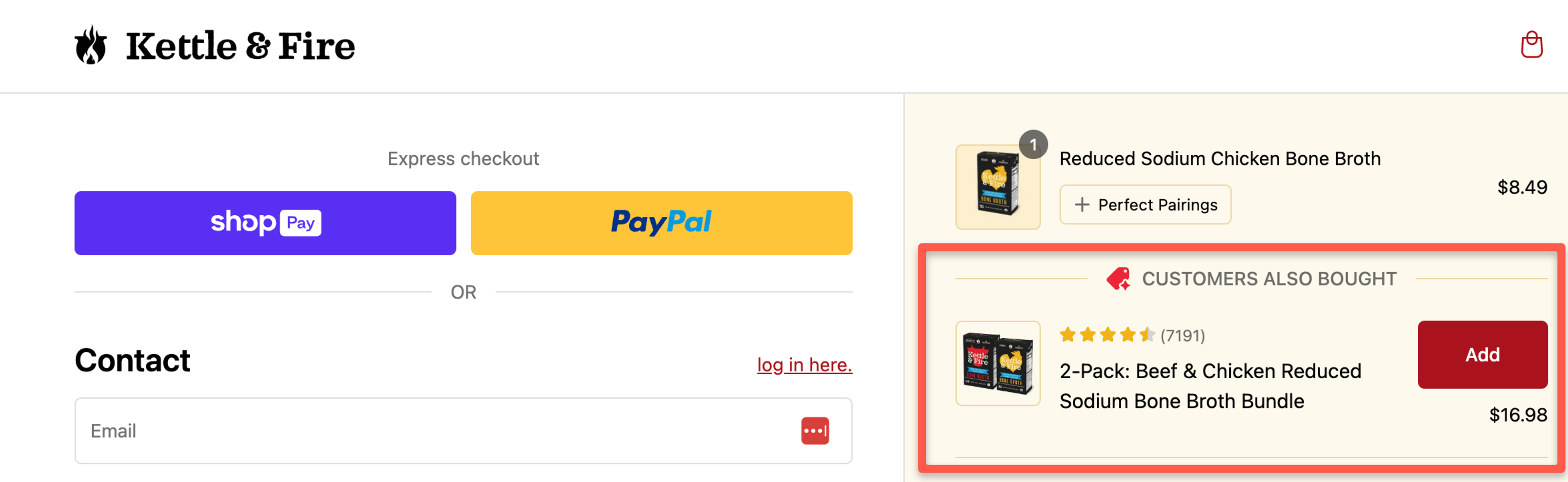 Kettle &amp; Fire e-commerce checkout example