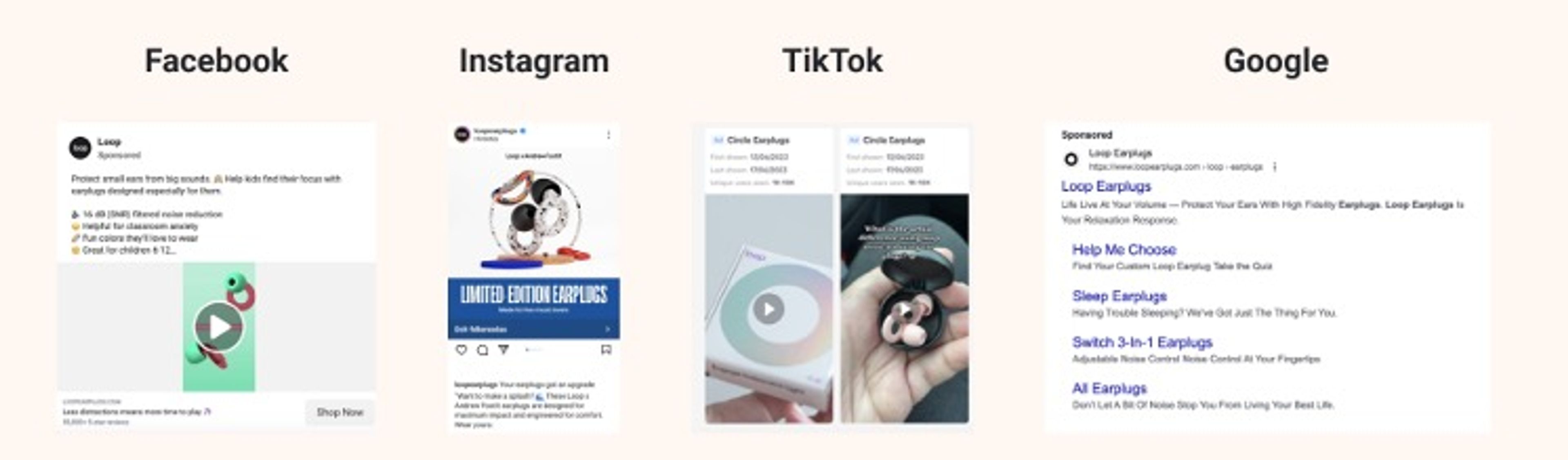 Loop Earplugs ads on different channels