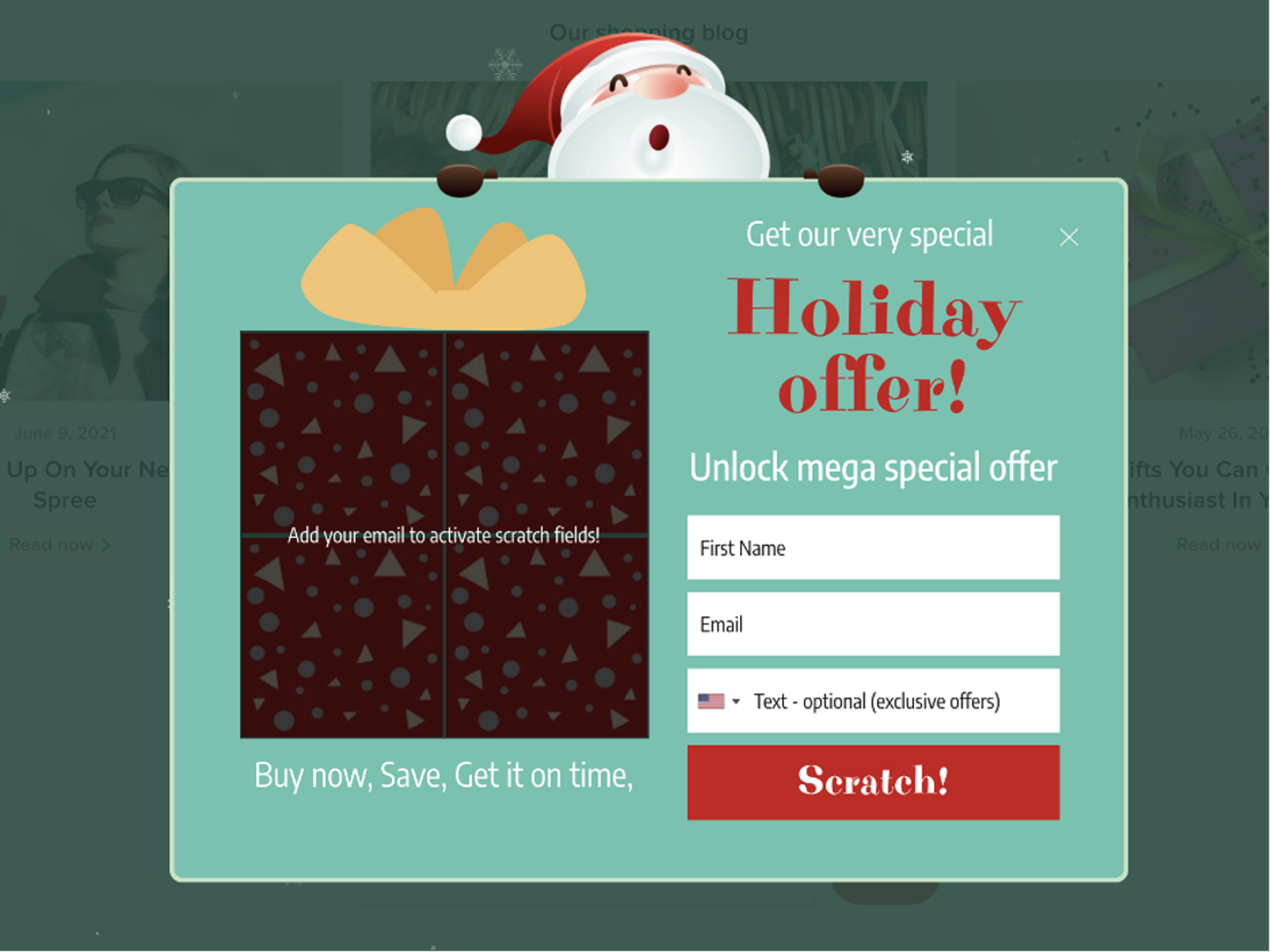 Scratch card popup Christmas campaign