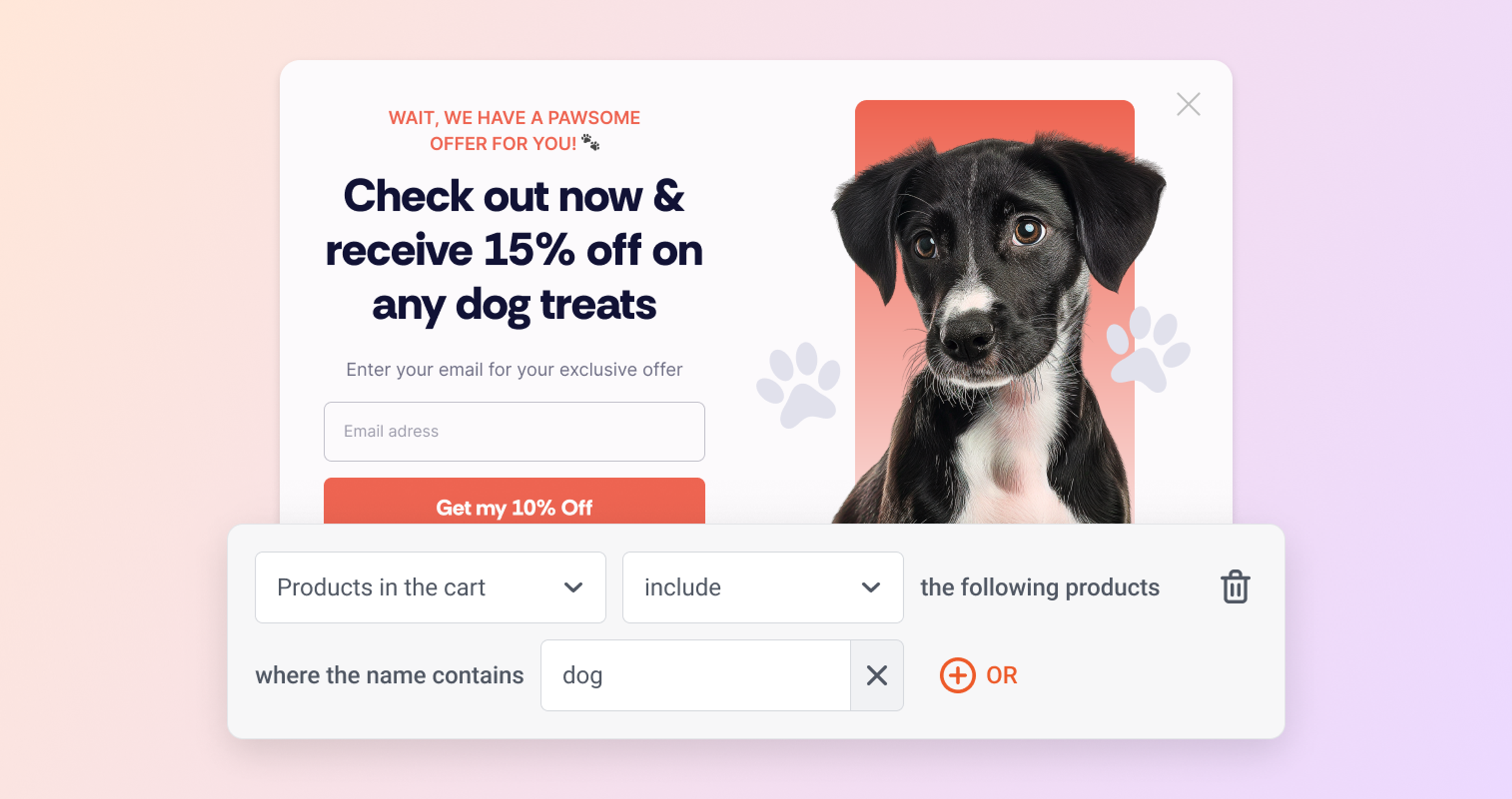 cart rules in targeting popups
