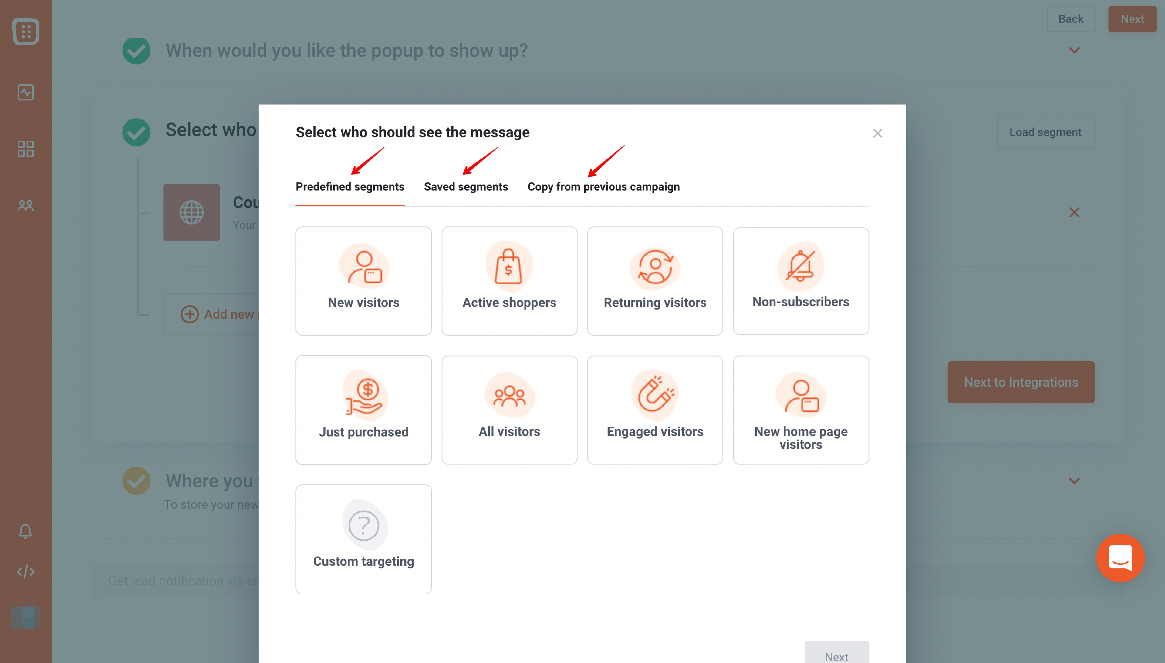 OptiMonk segments of users