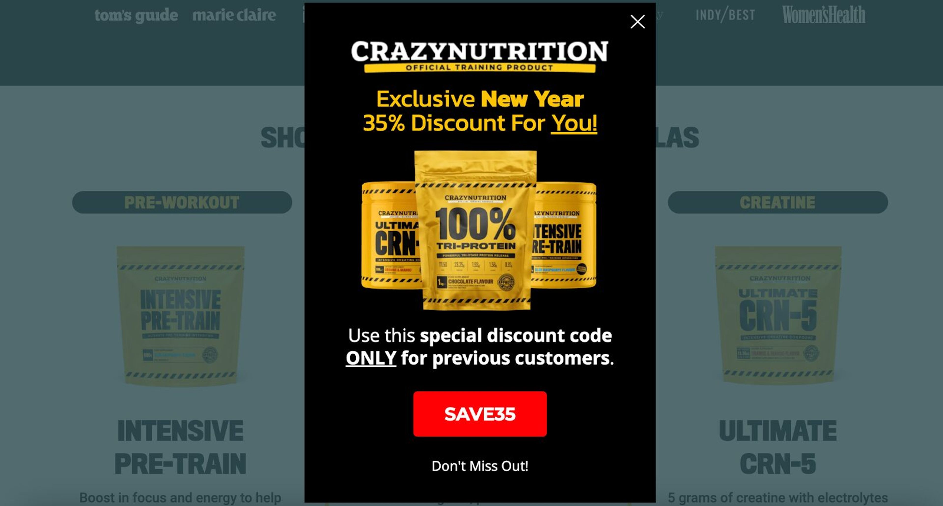 Crazy Nutrition treating their returning customers with a special discount, and custom code.