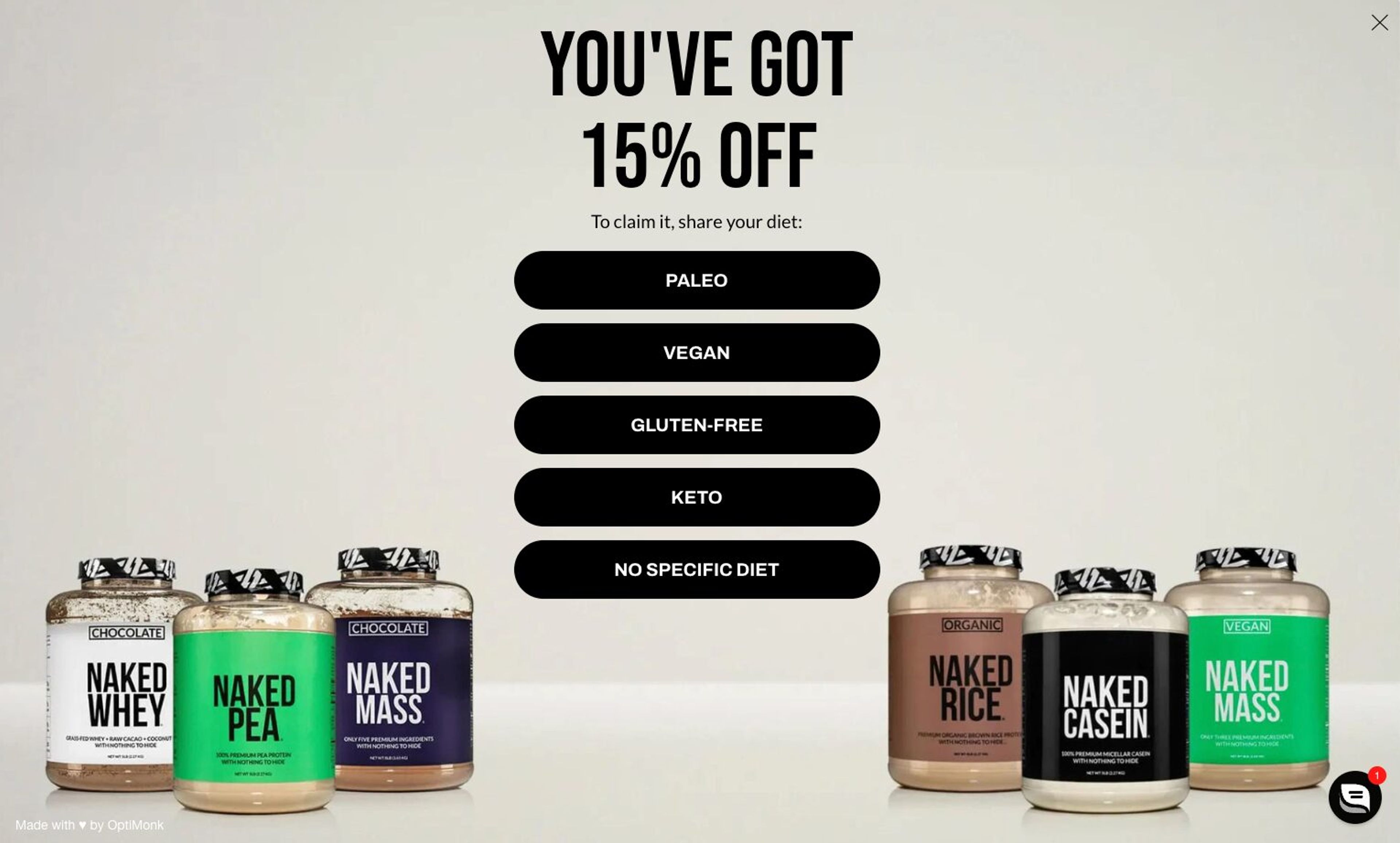 Interactive popup asking a question before requesting an email.