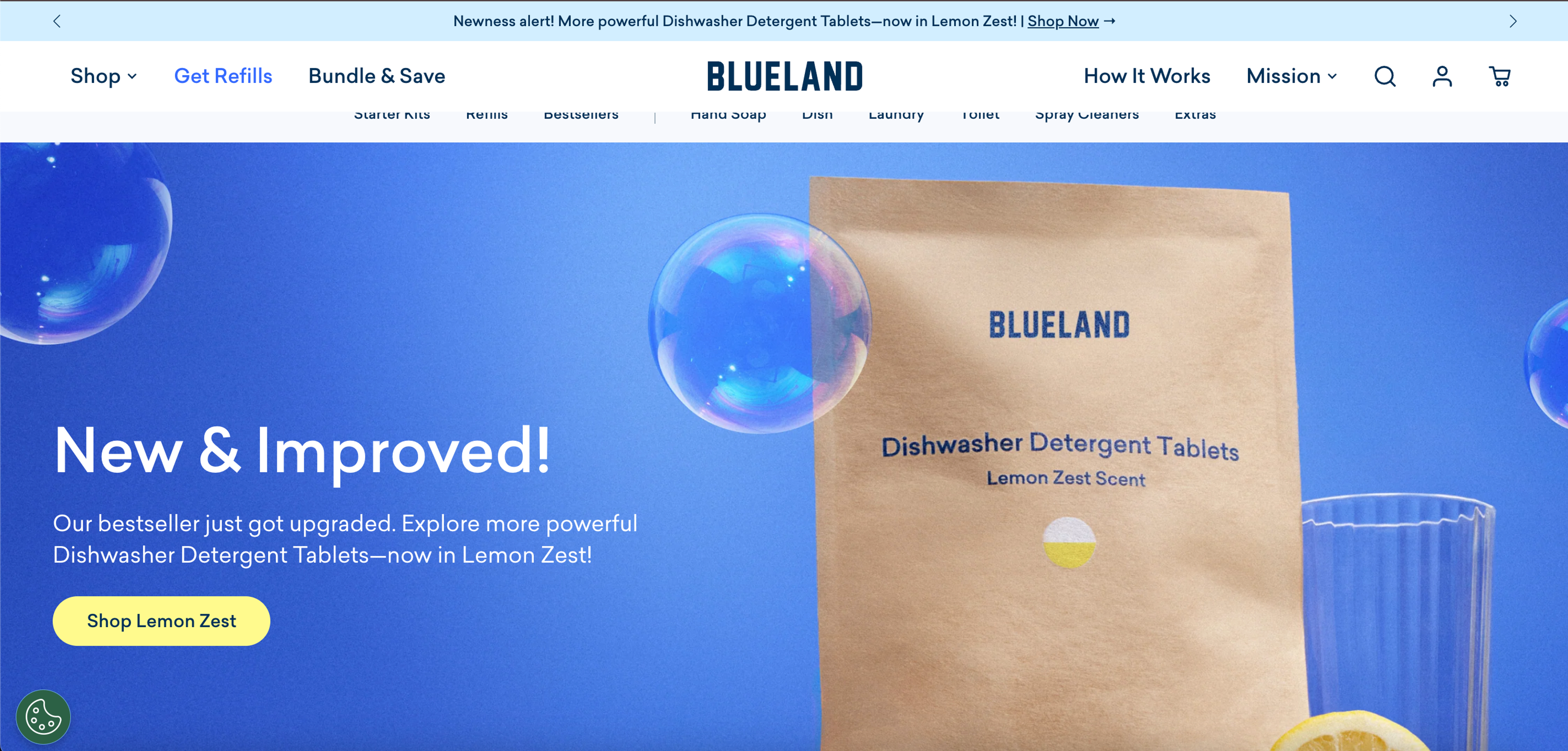 Blueland's website: clean and transparent.