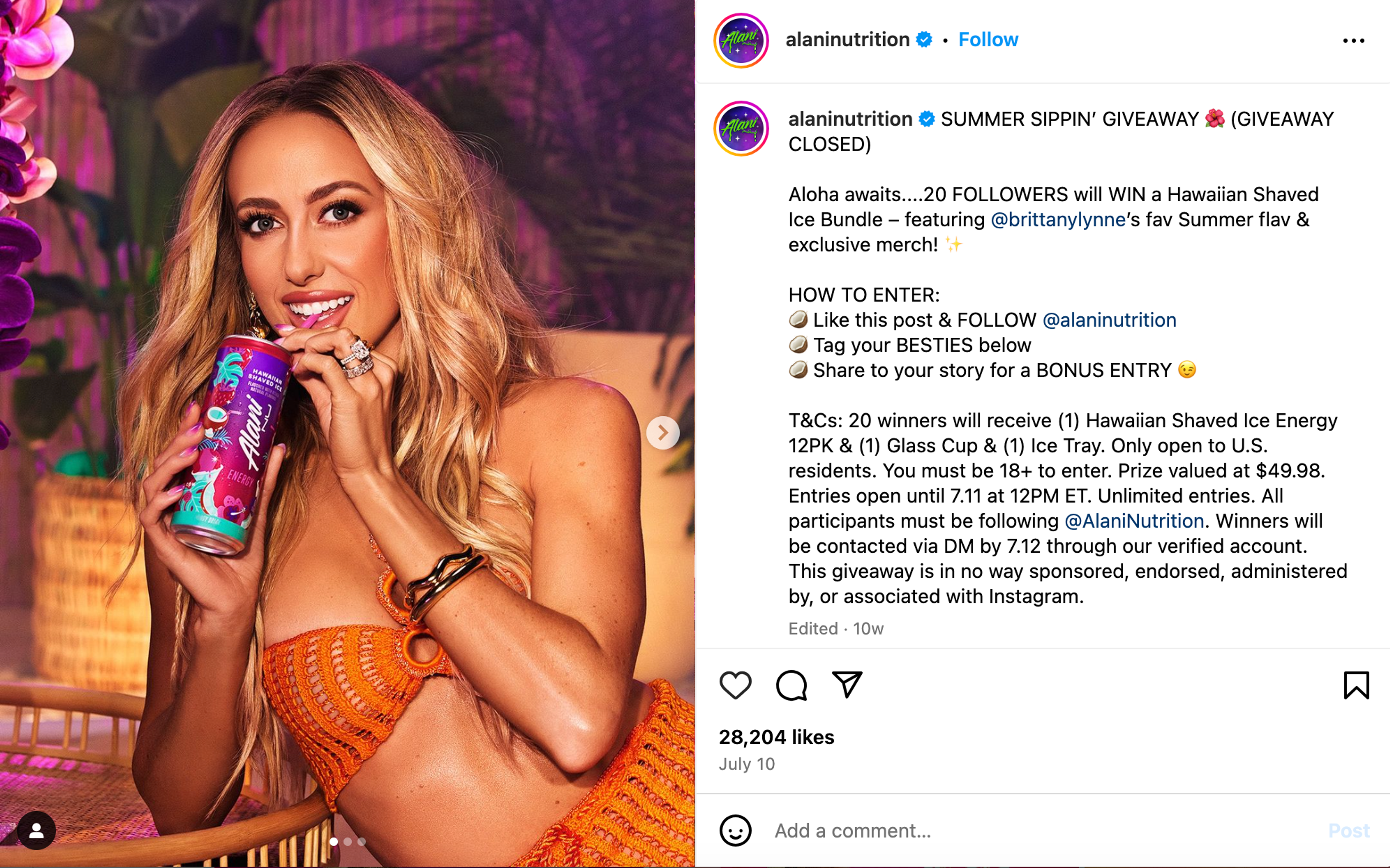 Alani Nu social media giveaway