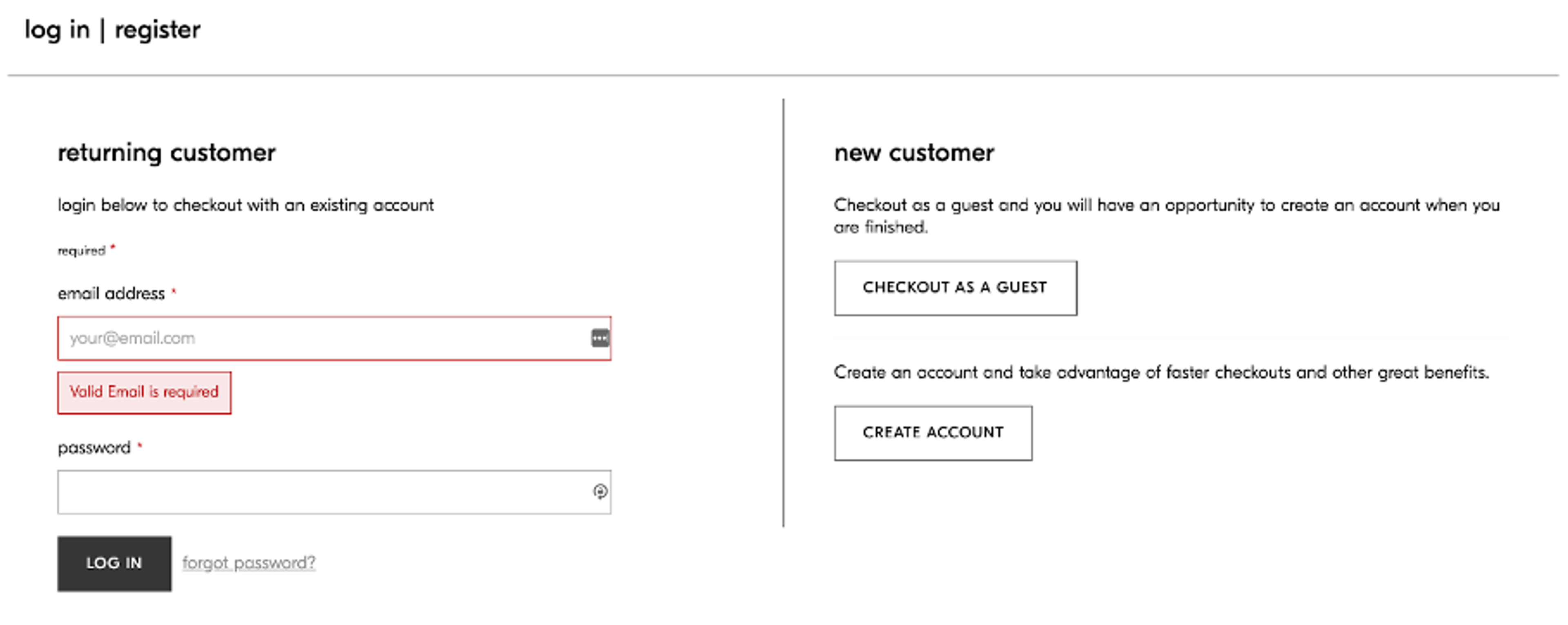 Guest checkout option from West Elm