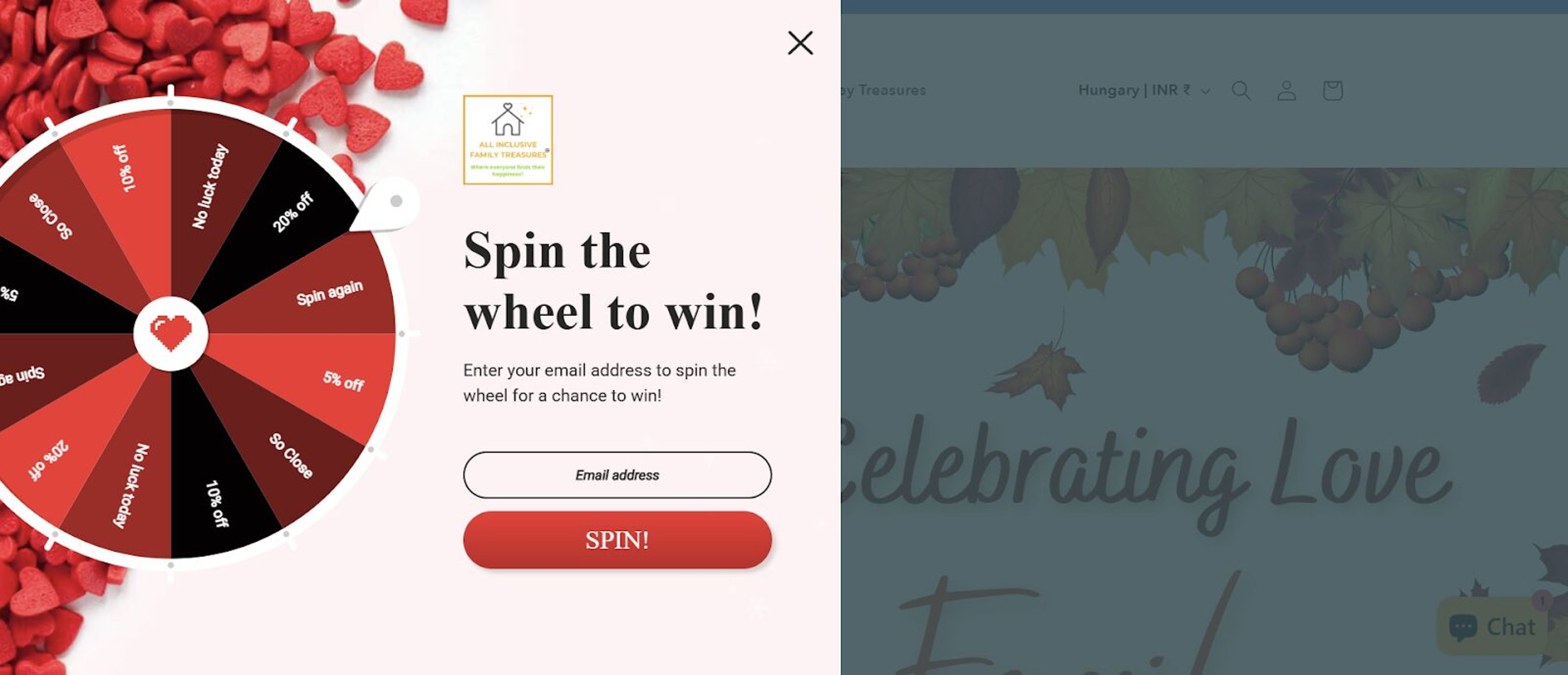 Add a bit of sweetness and spark with a lucky wheel valentine's day pop ups.