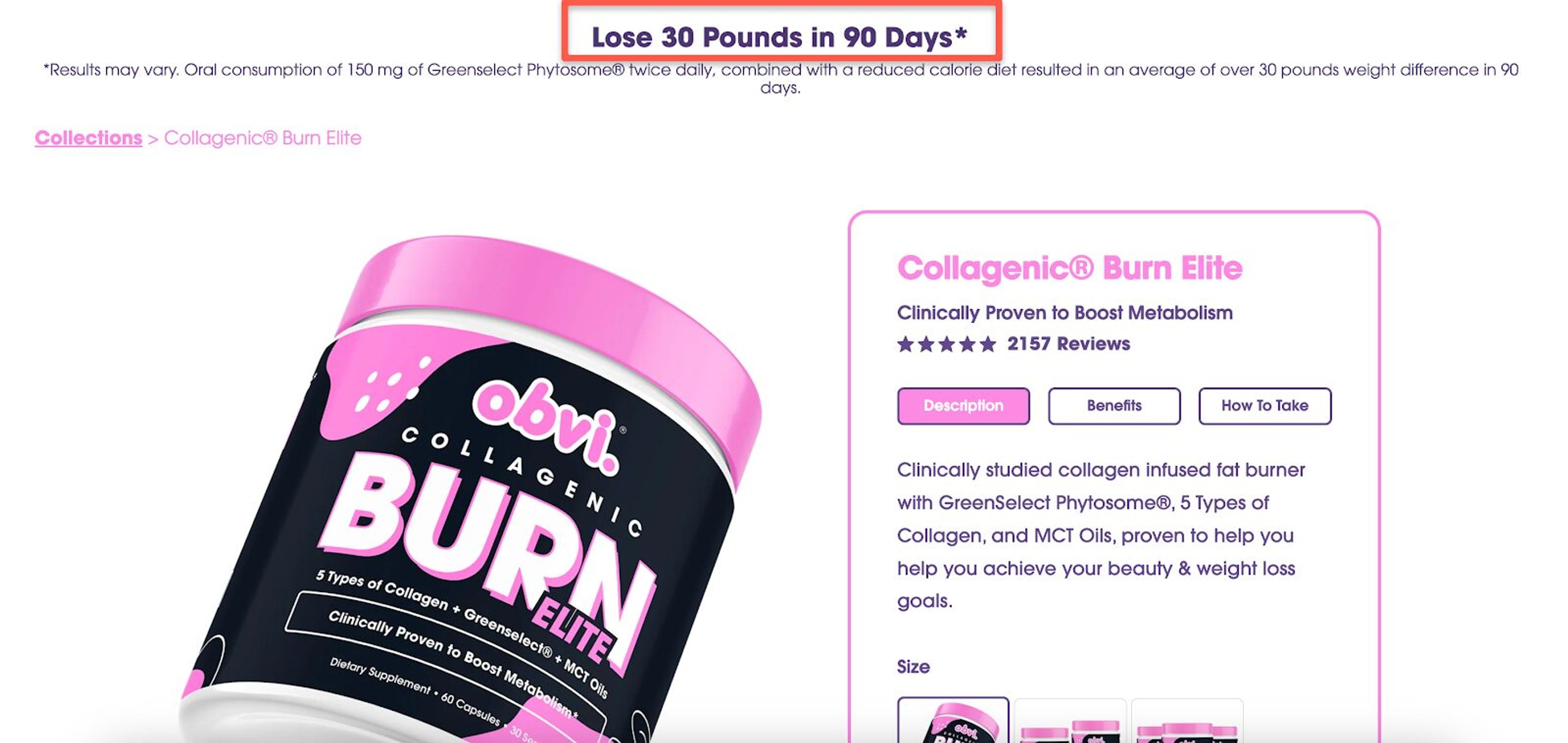 Obvi is focusing on customer pain points in their headline.