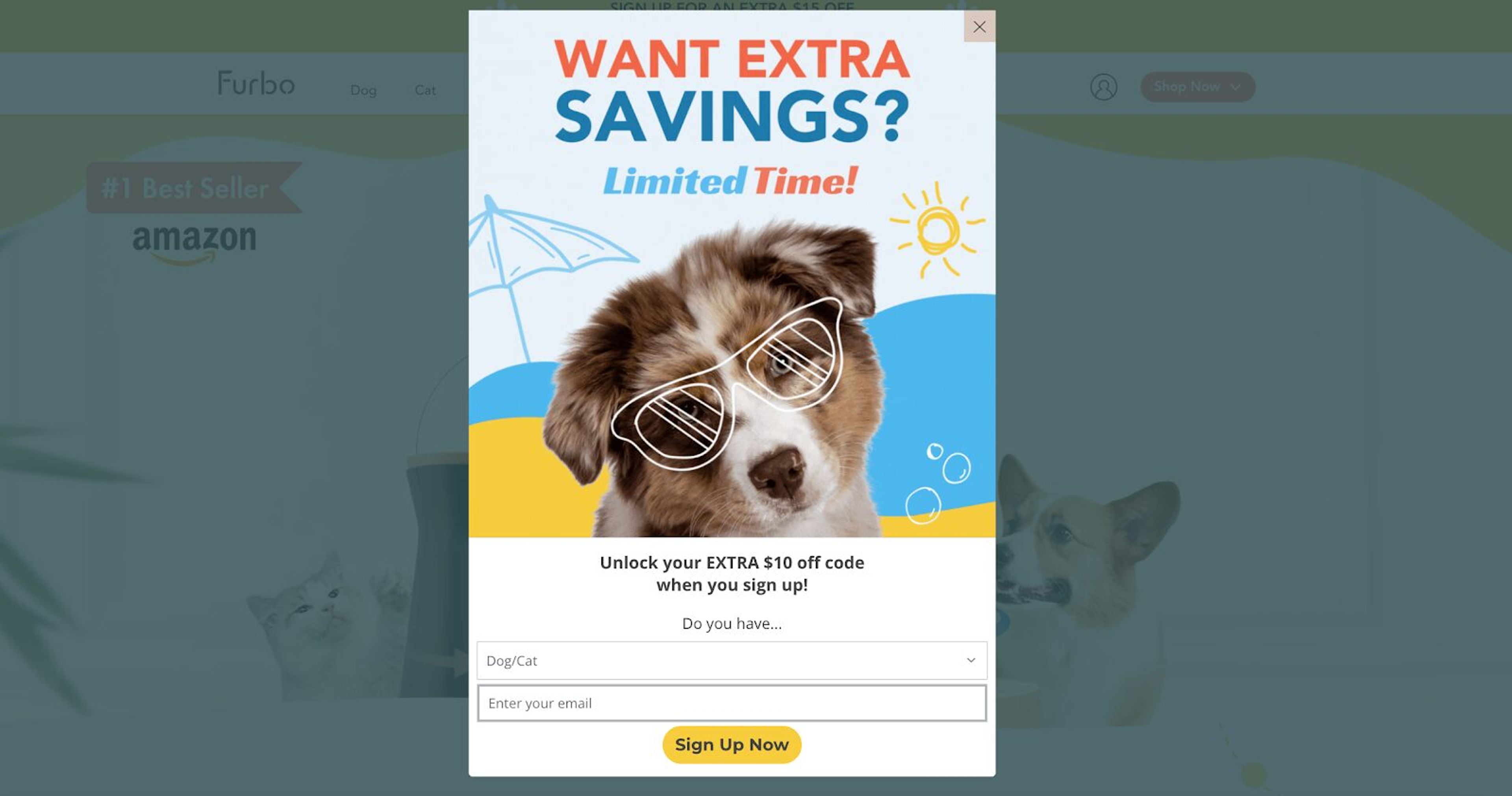 Furbo's website pop ups conveys sense of urgency and fomo to encourage visitors to sign up.
