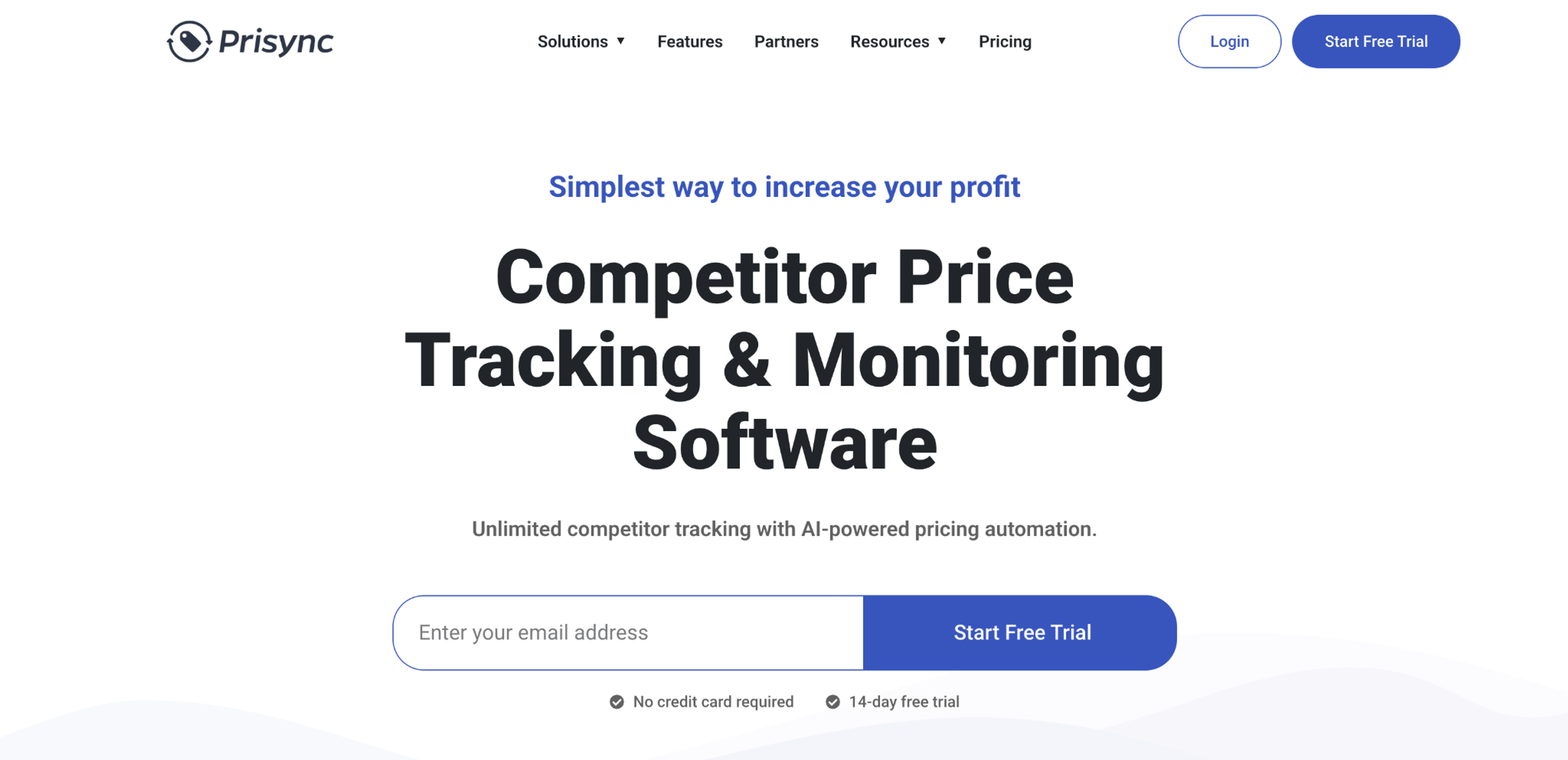 Prisync homepage: competitor price tracking and monitoring software
