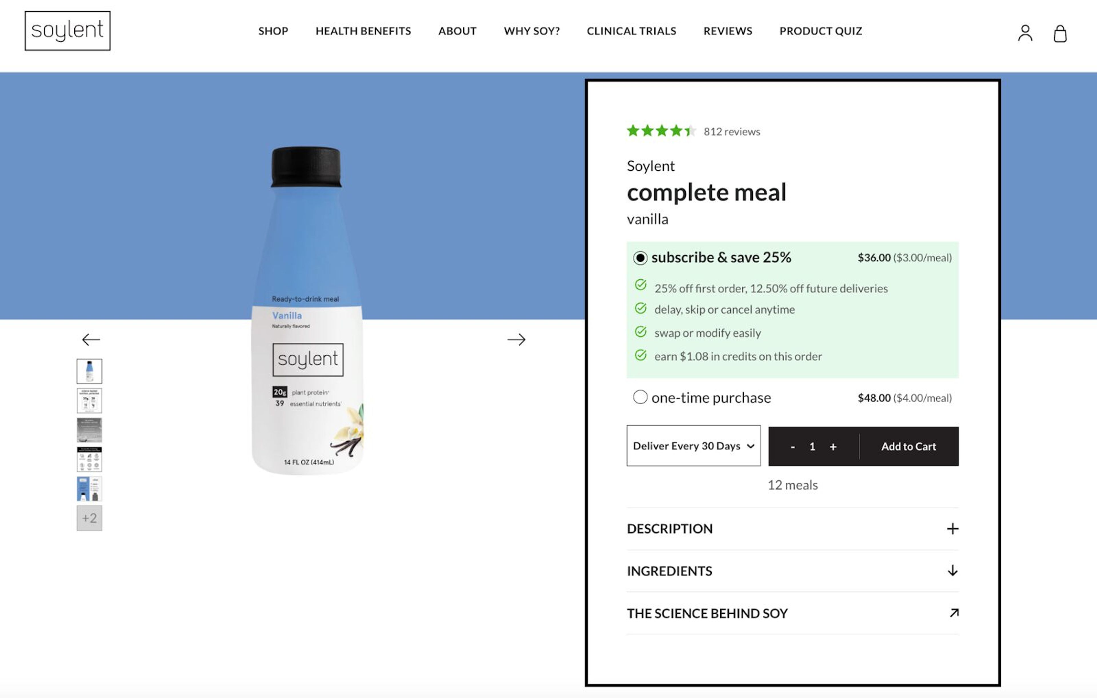 DTC marketing example: Soylent's product page
