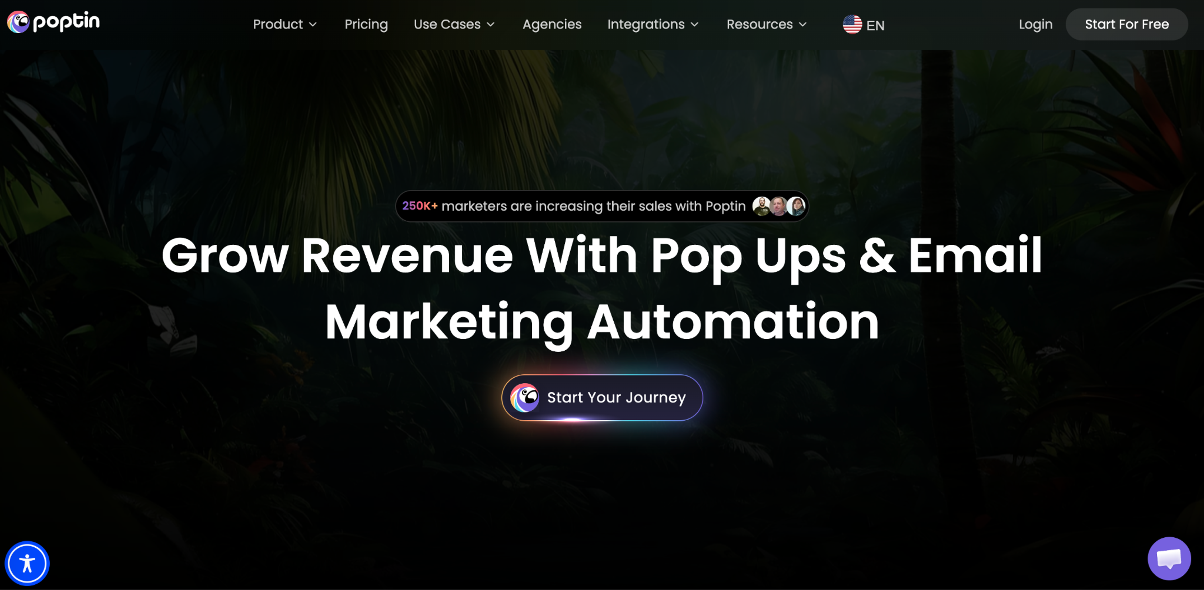 Poptin homepage about growing revenue with popups and email marketing automation