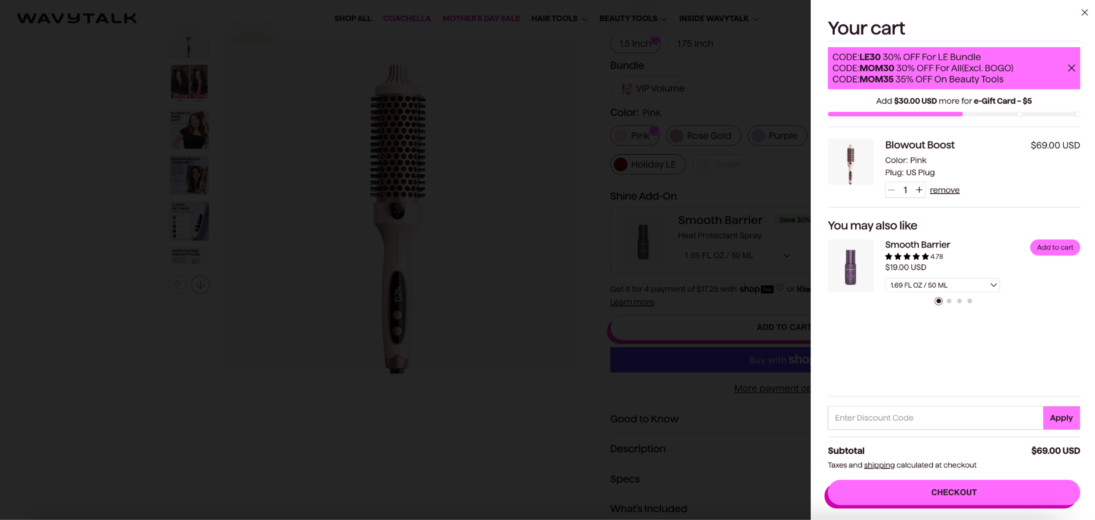 Cart page