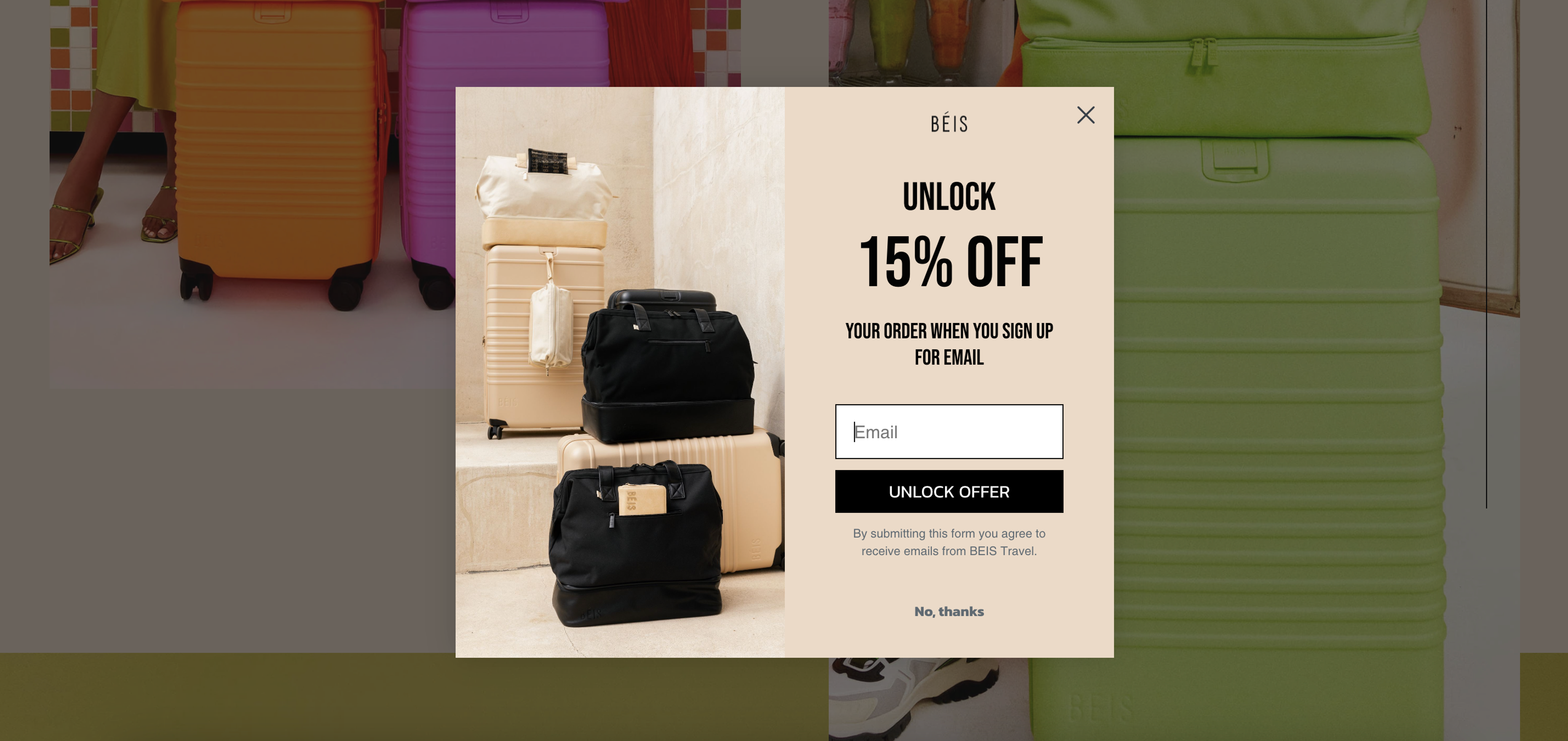 Beis website popup example