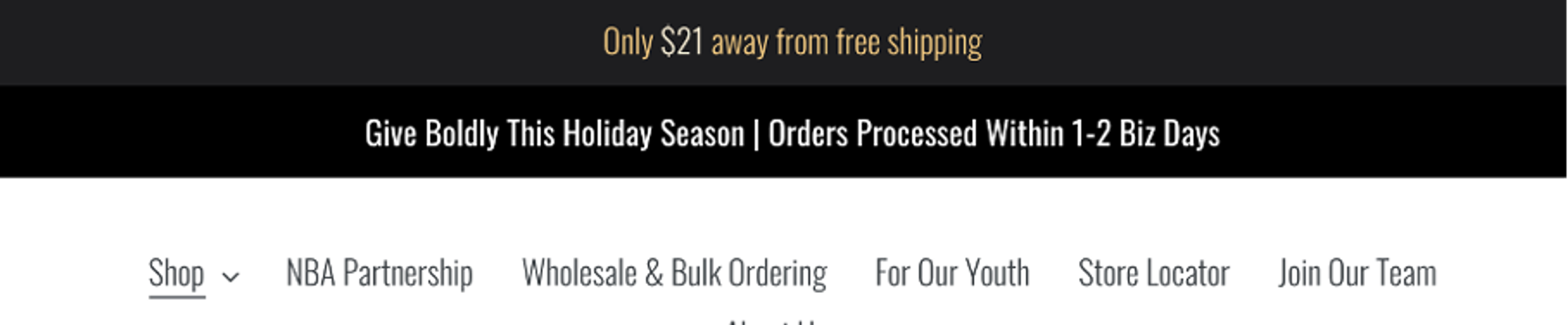 One screen of a dynamic free shipping bar