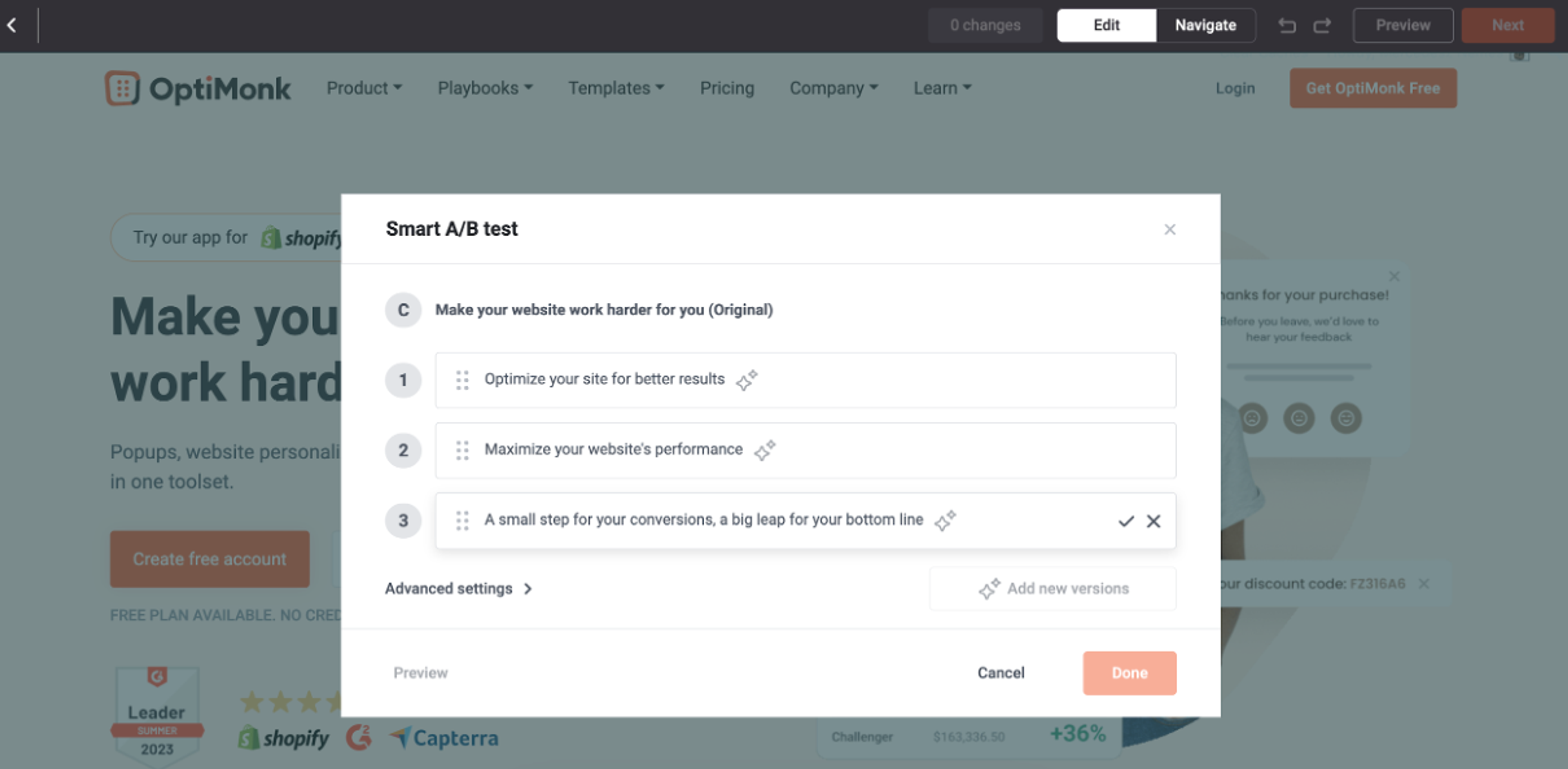You can modify or delete these copy variations