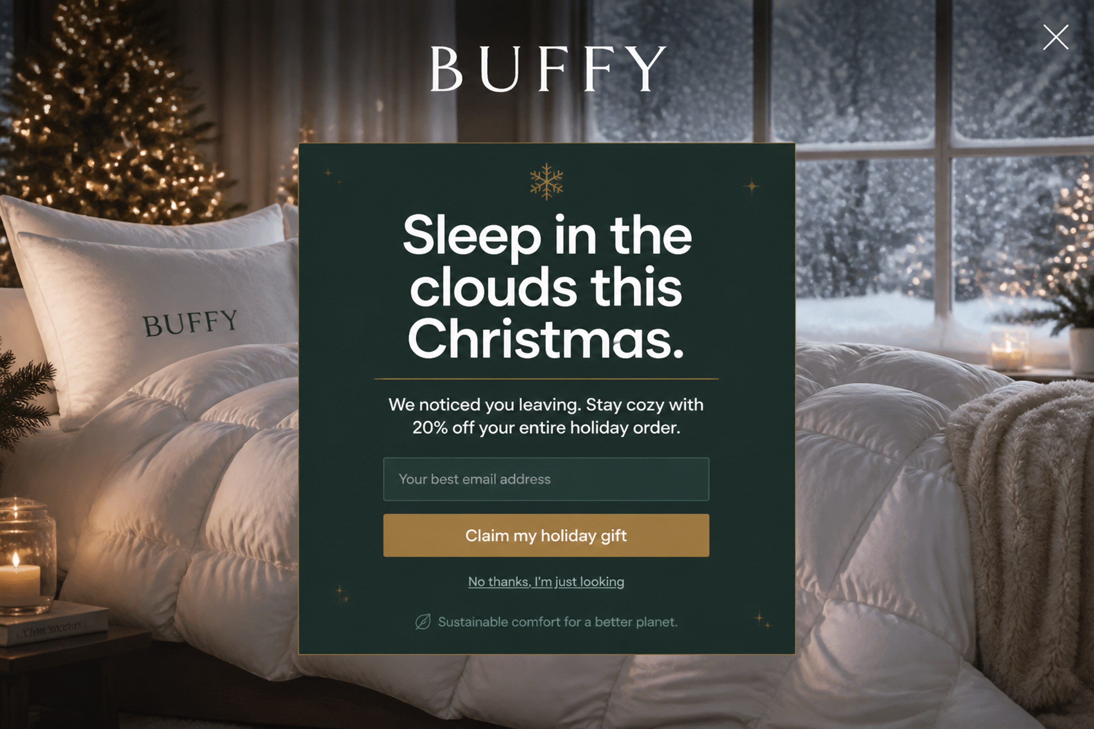 Fullscreen Christmas exit-intent popup offering 20% off the holiday order