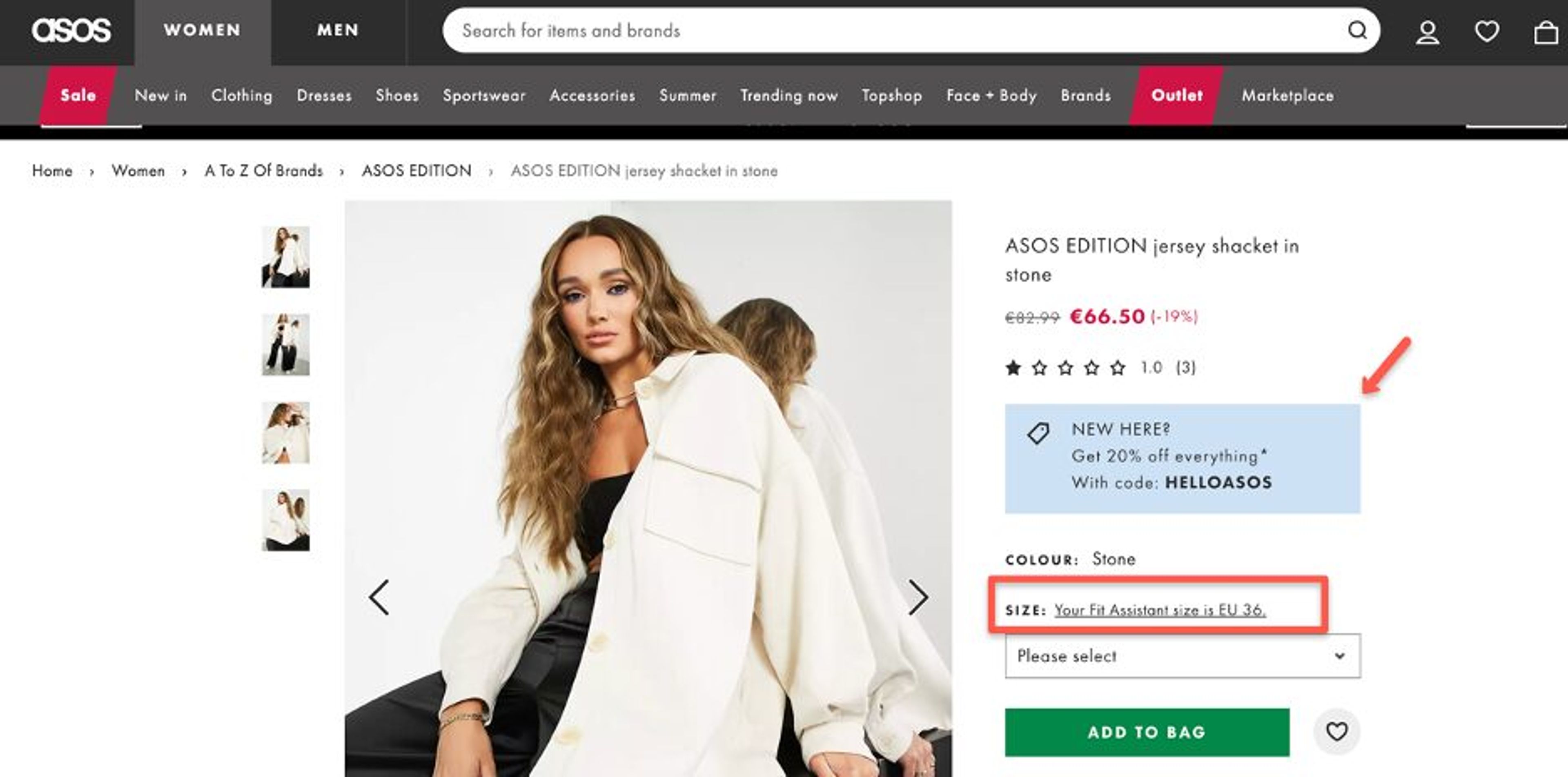 ASOS uses dynamic content on product pages to offer a 20% discount to new visitors.