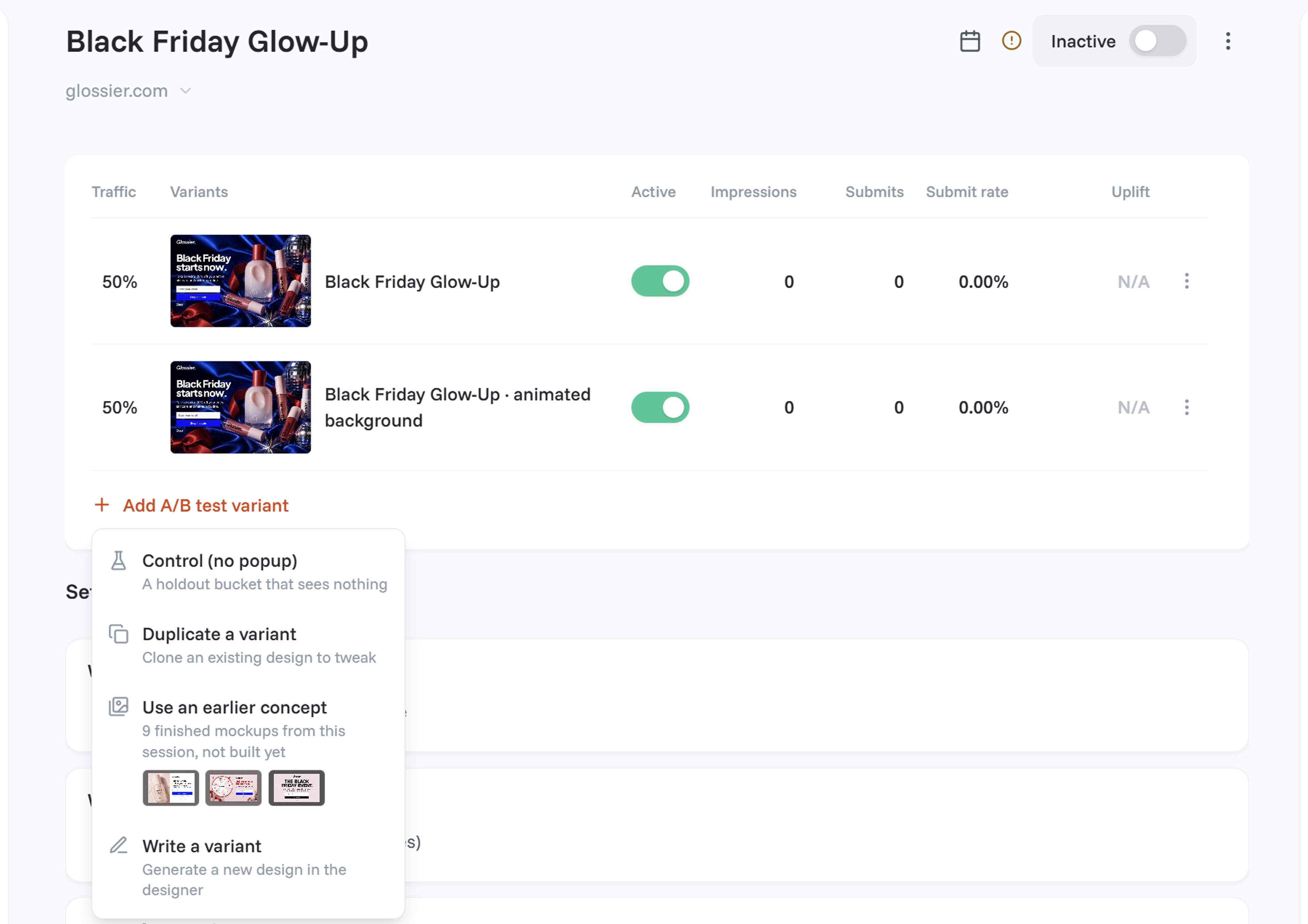 optimonk popup a/b test