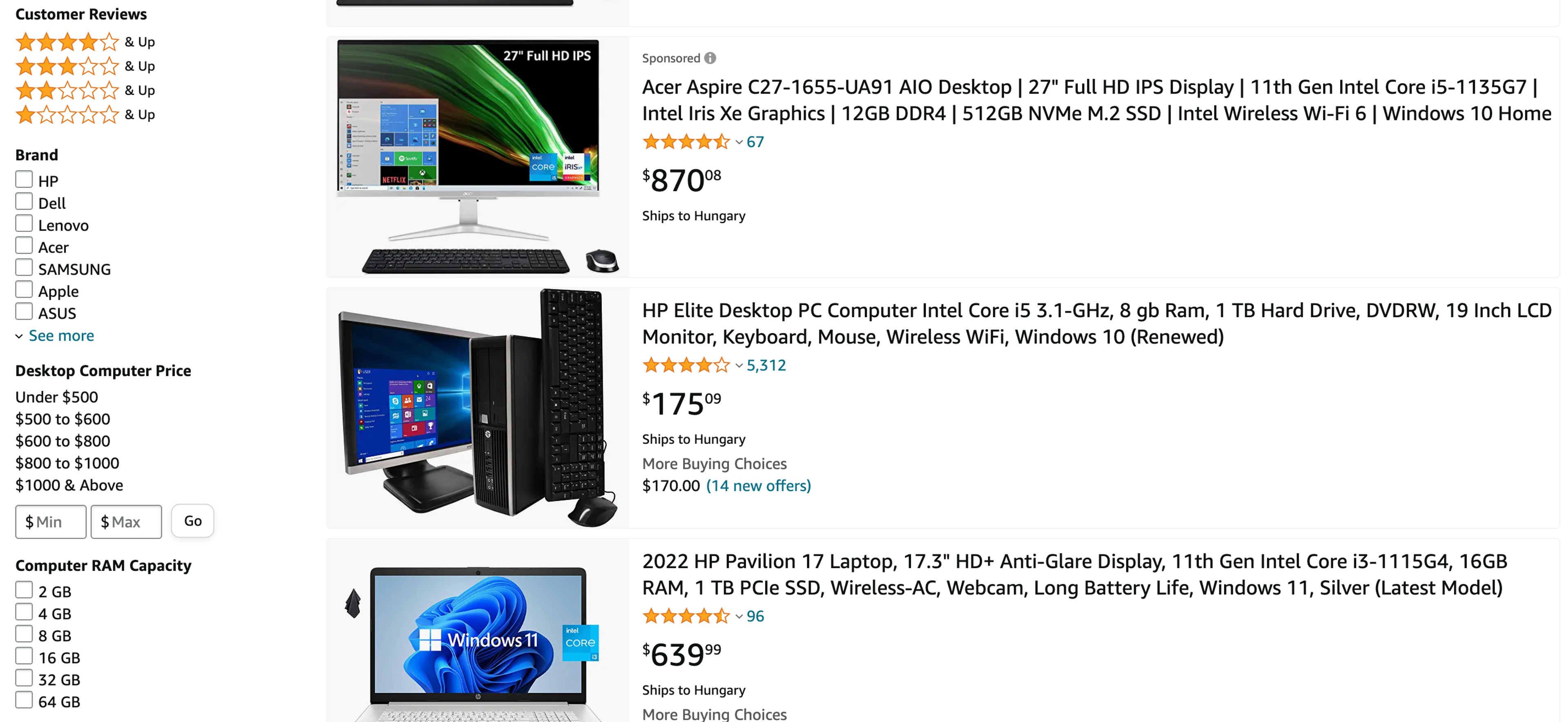 Amazon faceted navigation example