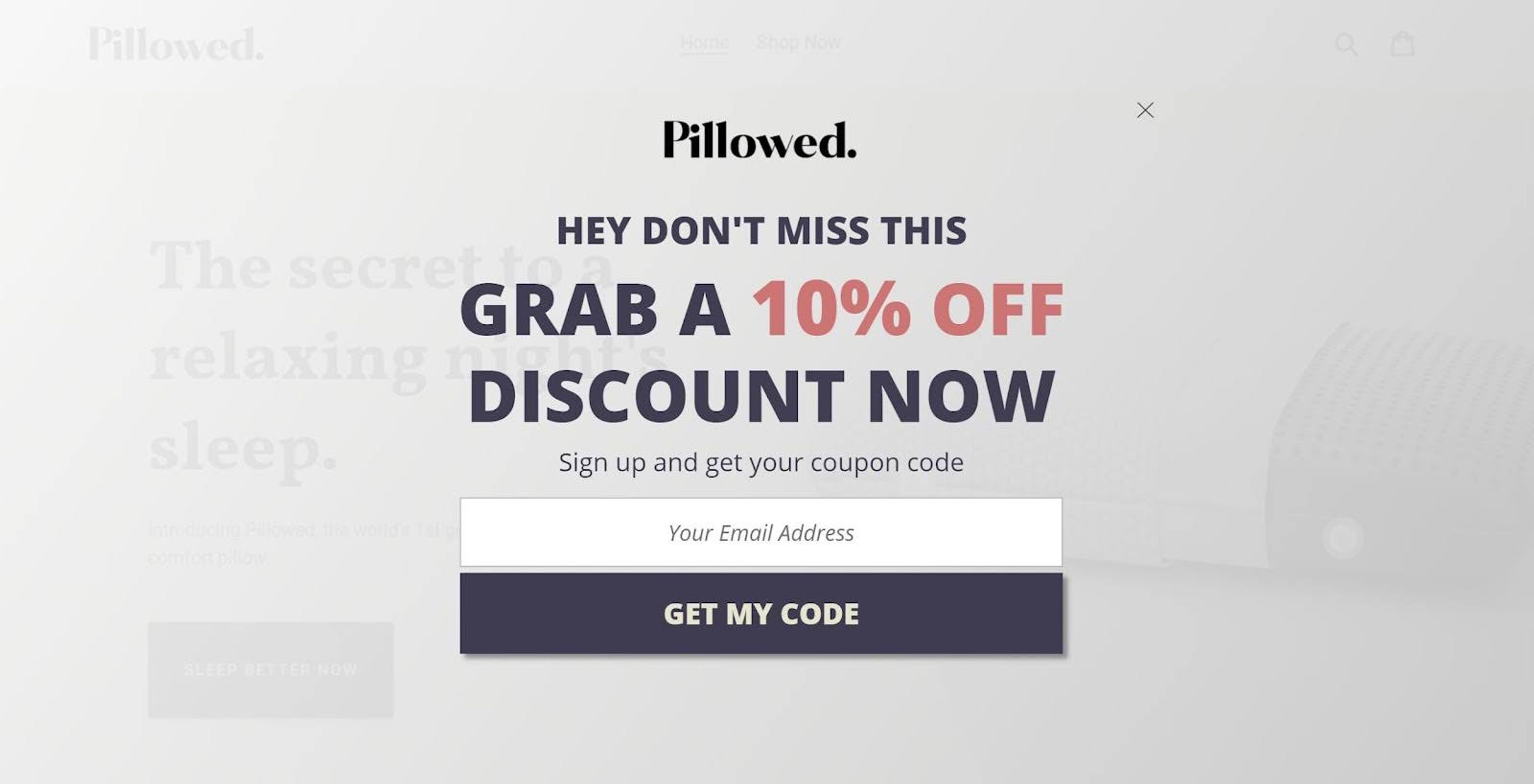 Pillowed's full screen popup example.